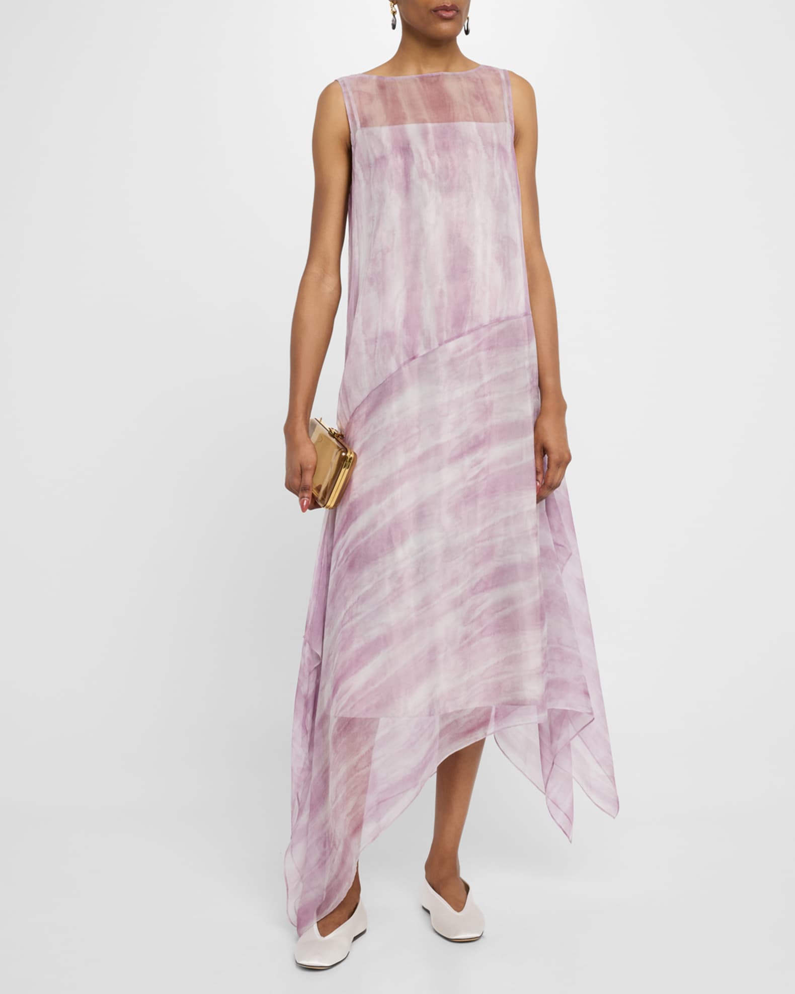 High-Low Handkerchief Silk Crepon Maxi Dress 1