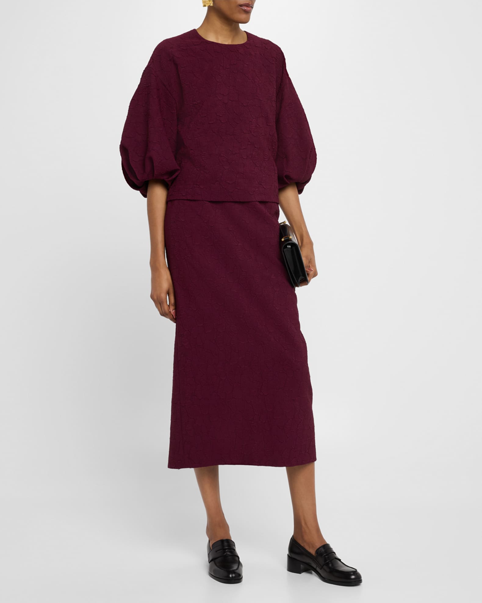 Blouson-Sleeve Jacquard Blouse 1