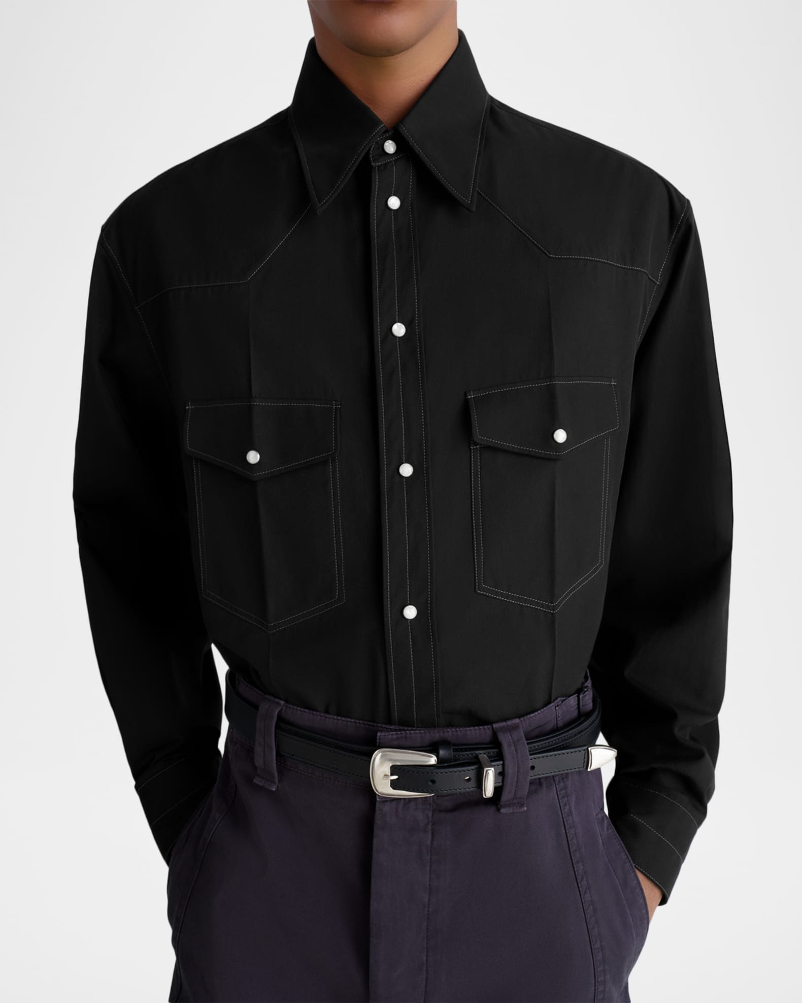 LEMAIRE Men's Cotton Twill Snap-Front Western Shirt | Neiman Marcus