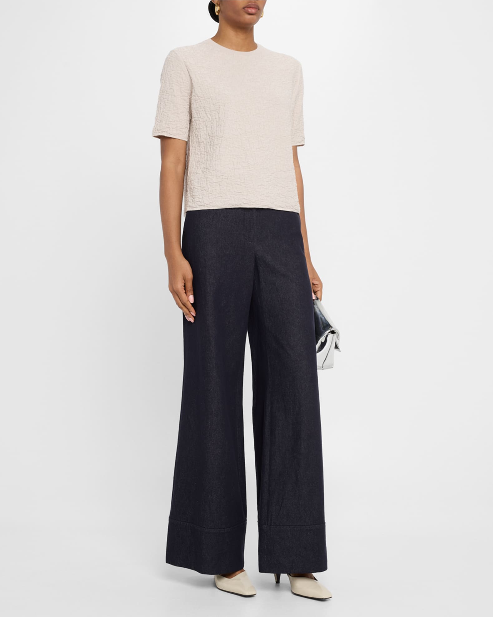 Boxy Crewneck Textured Jacquard Sweater 1
