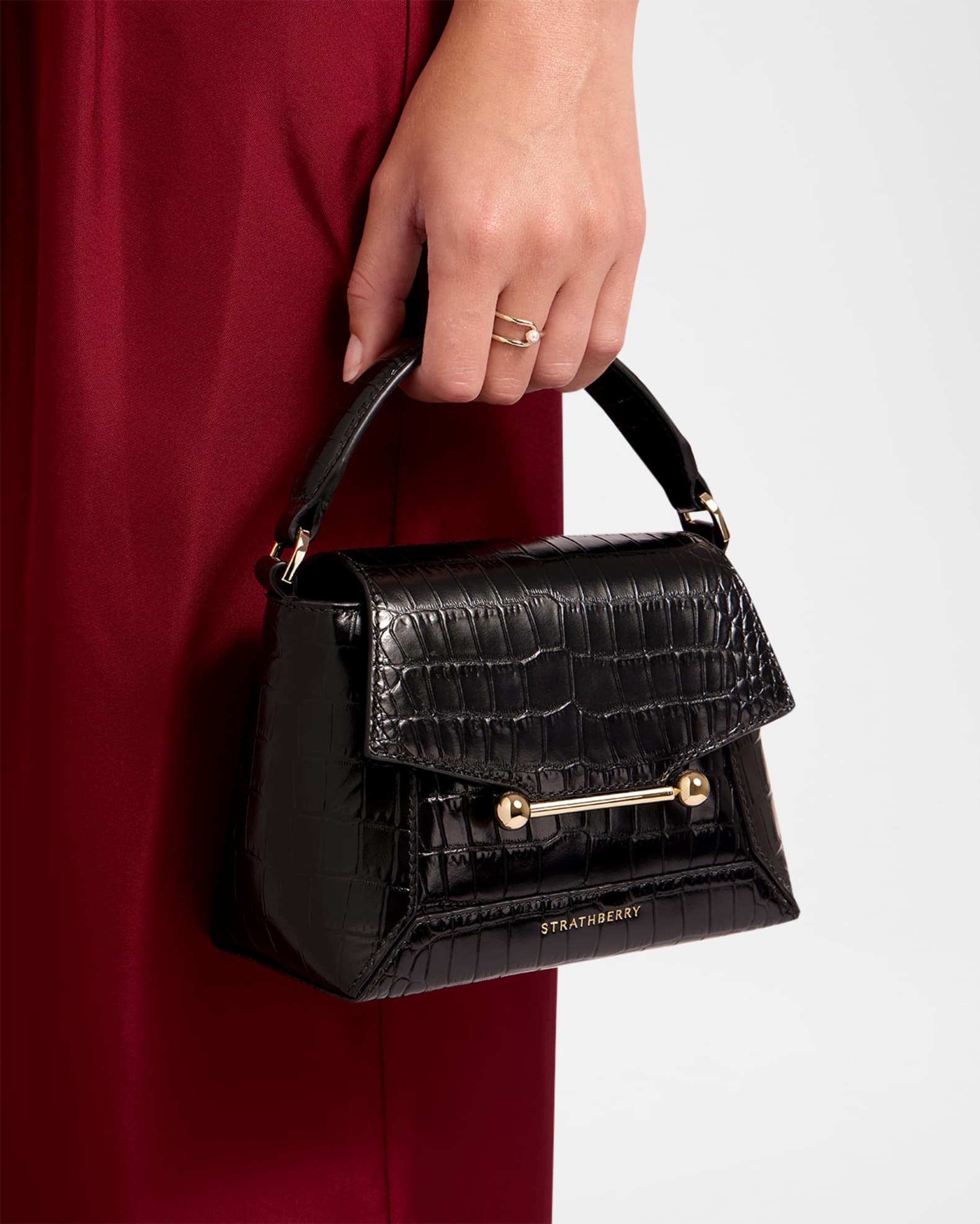 Mosaic Croc-Embossed Leather Top-Handle Bag 1