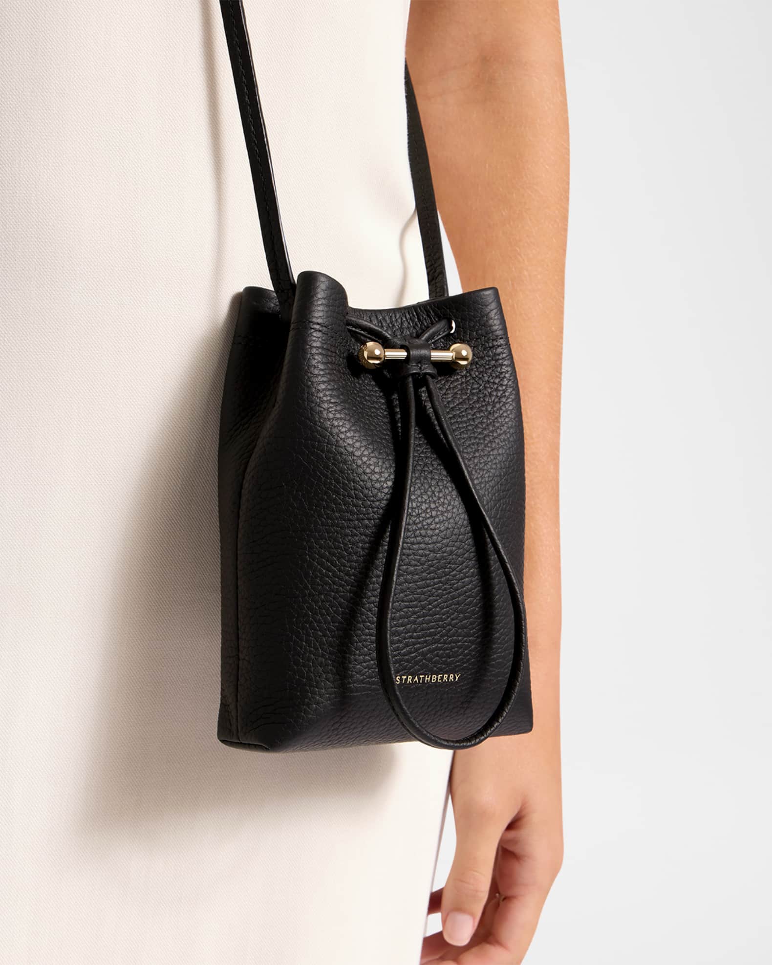 Osette Drawstring Leather Crossbody Pouch Bag 1