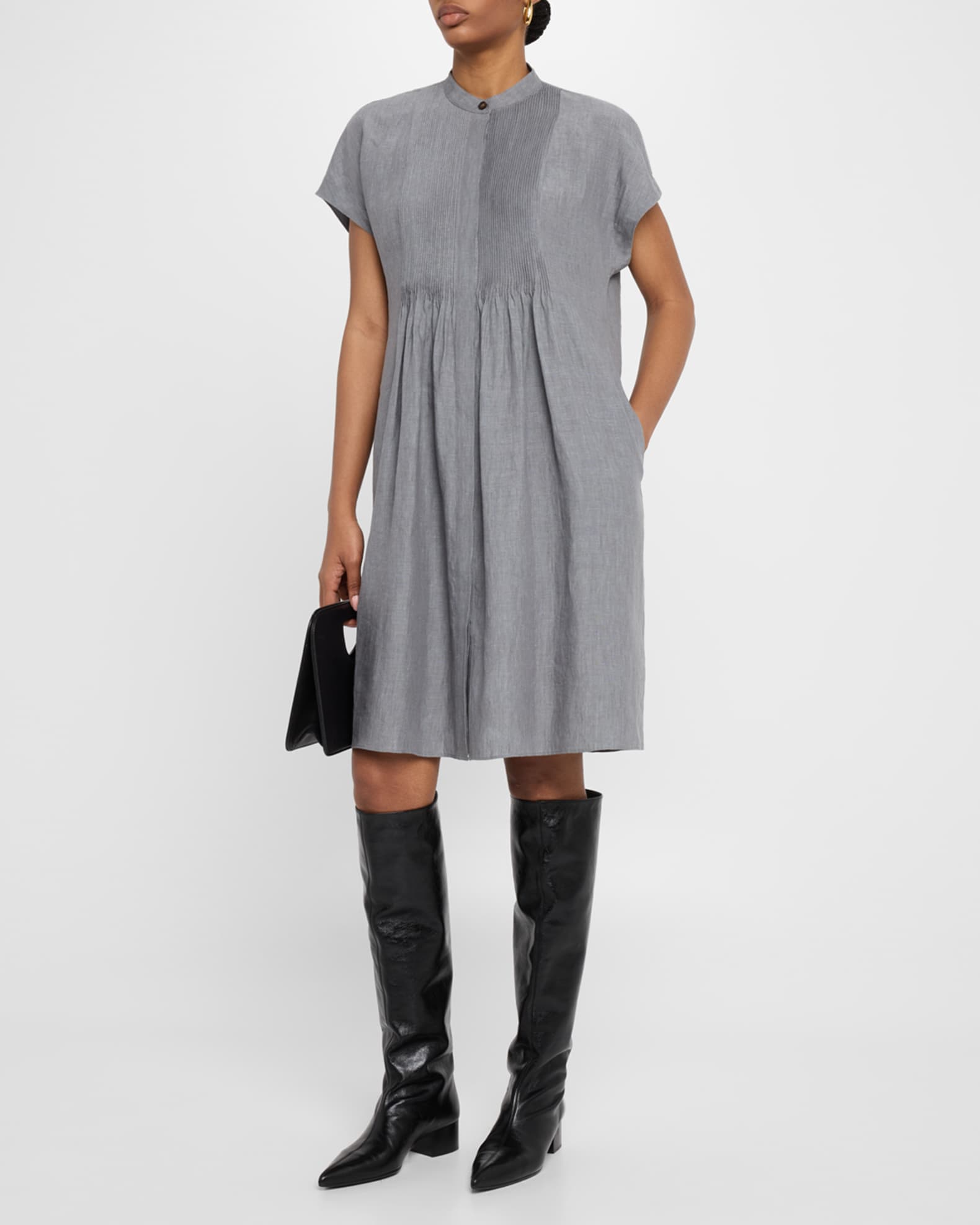 Ruched Pintuck Linen Dress 1