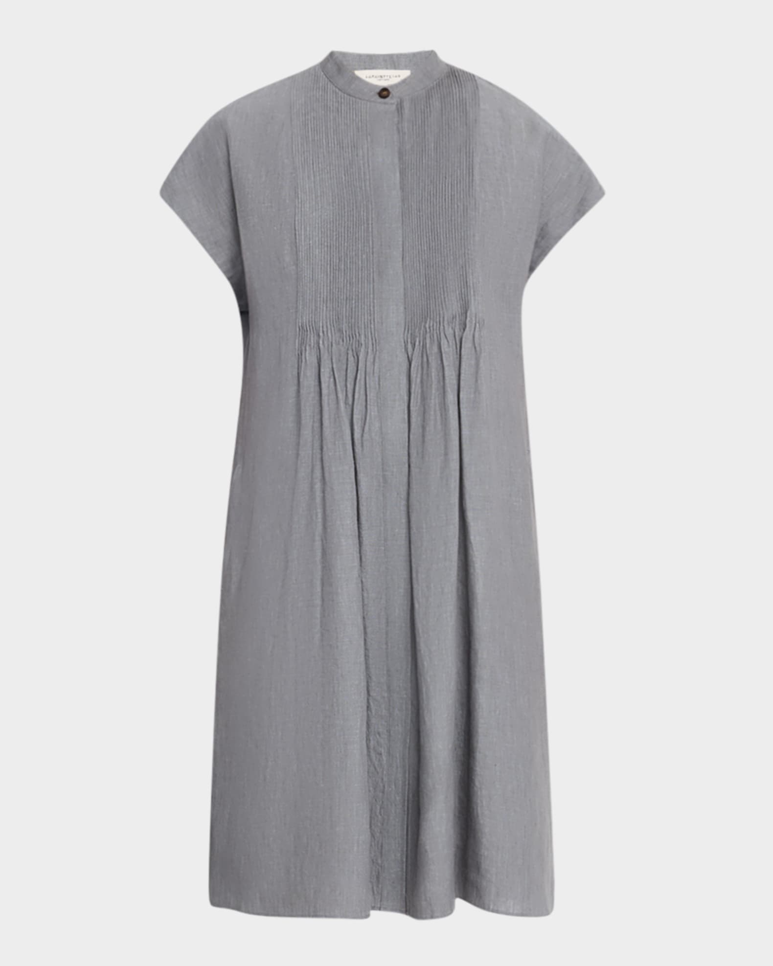 Ruched Pintuck Linen Dress 0