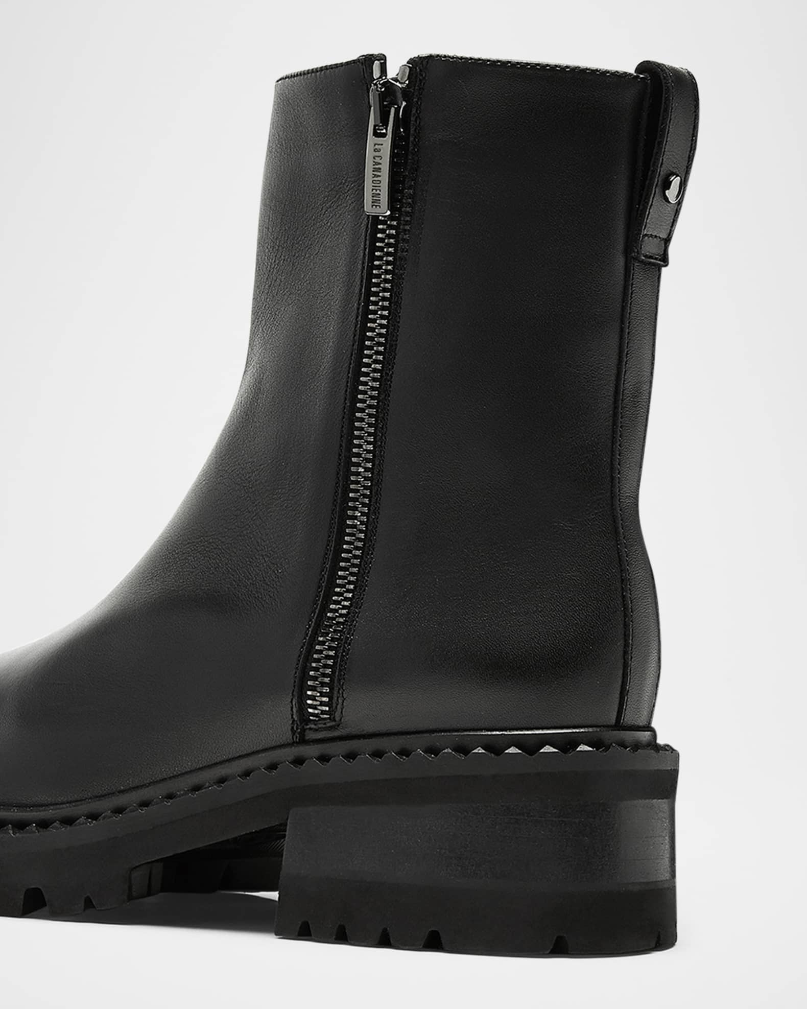 La Canadienne Leather Dual-Zip Chunky Ankle Booties | Neiman Marcus