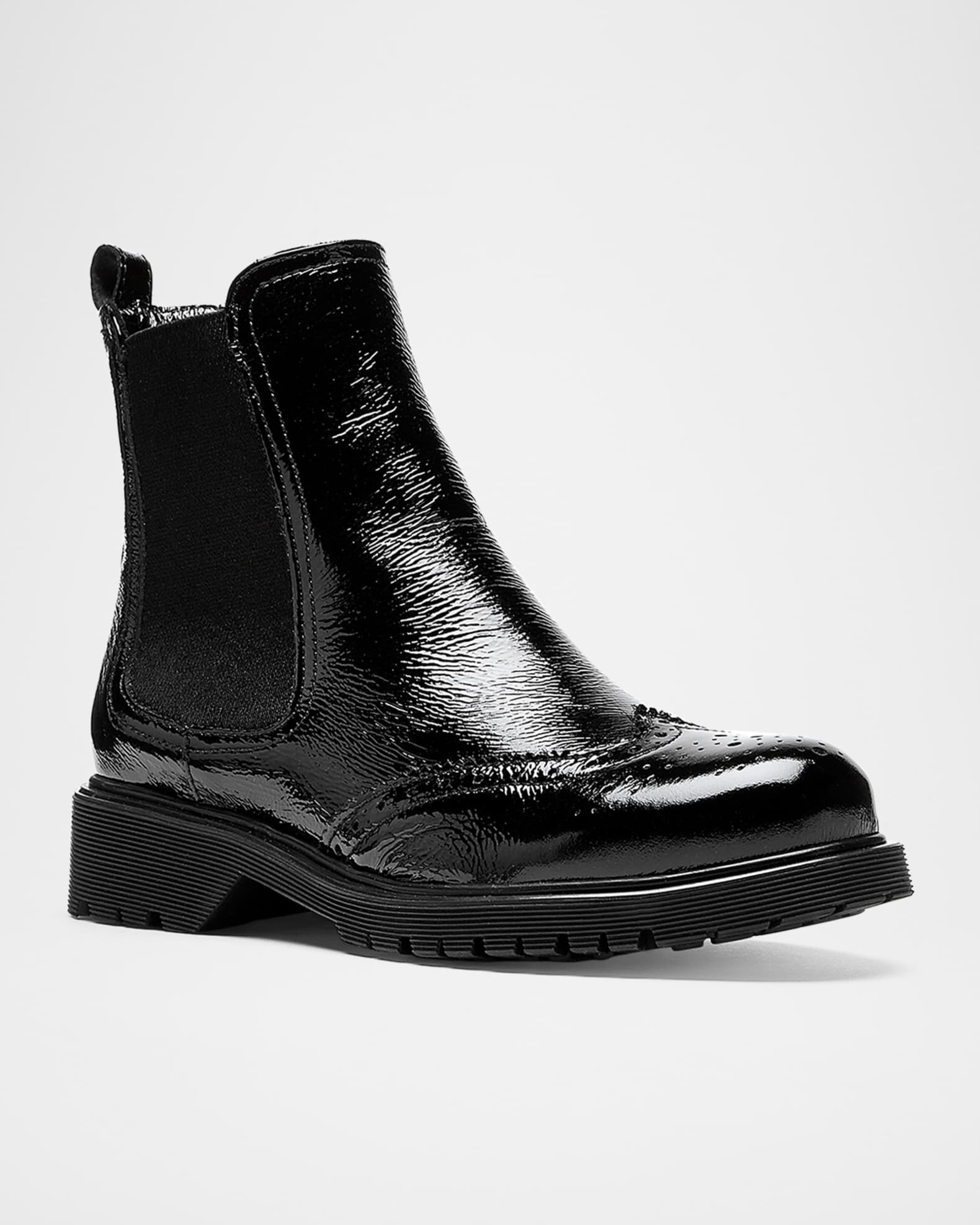 La Canadienne Hansel Brogue Crinkle Leather Chelsea Booties