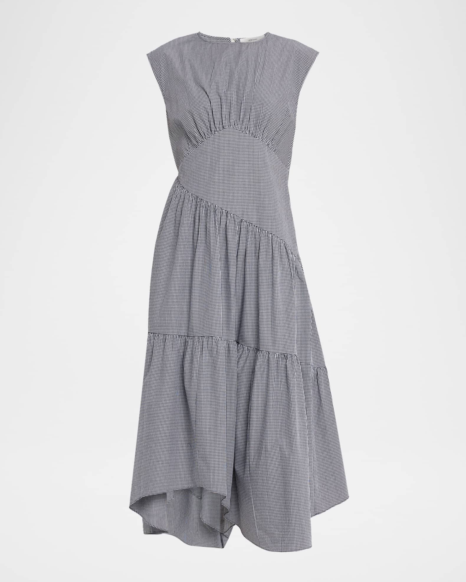 FRAME The Check Gathered Midi Dress | Neiman Marcus