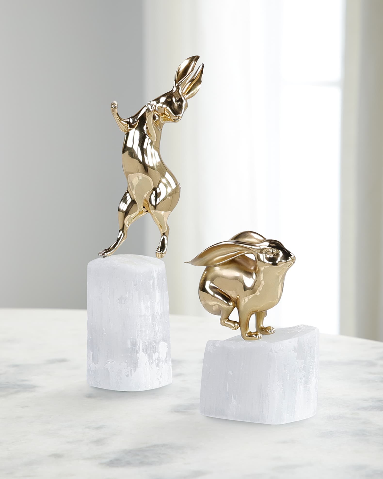 Brass Bunny Sculpture on Selenite 1