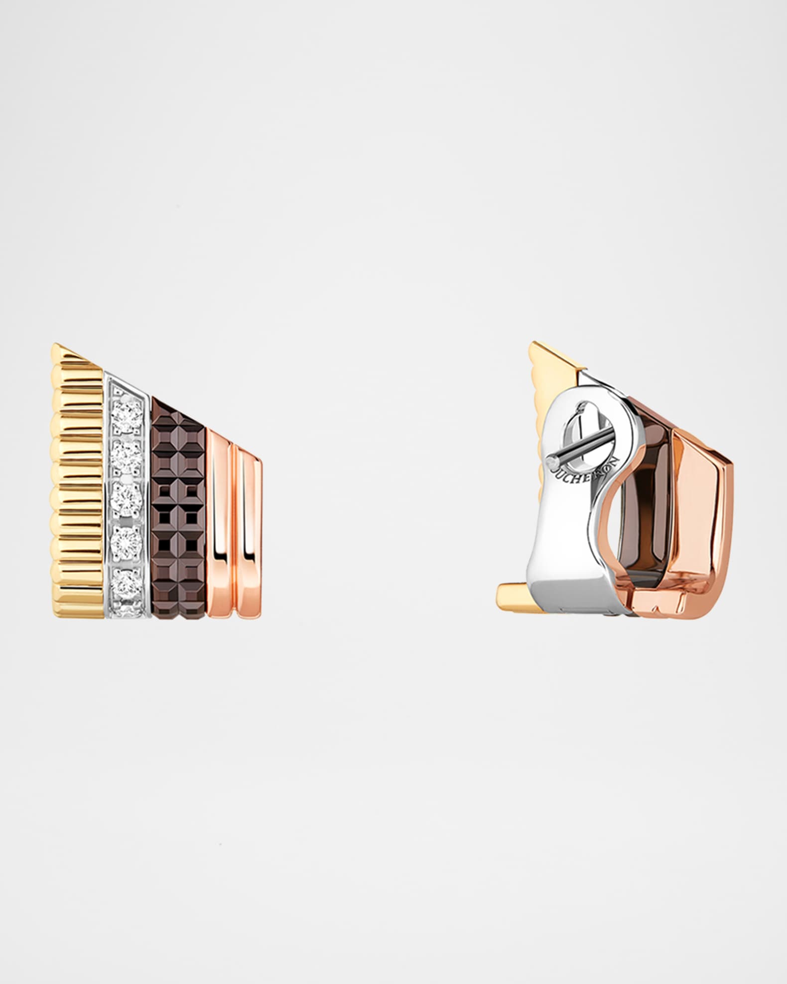 Quatre Classique 18K Tricolor Gold Stud Earrings with Diamonds and Brown PVD 1
