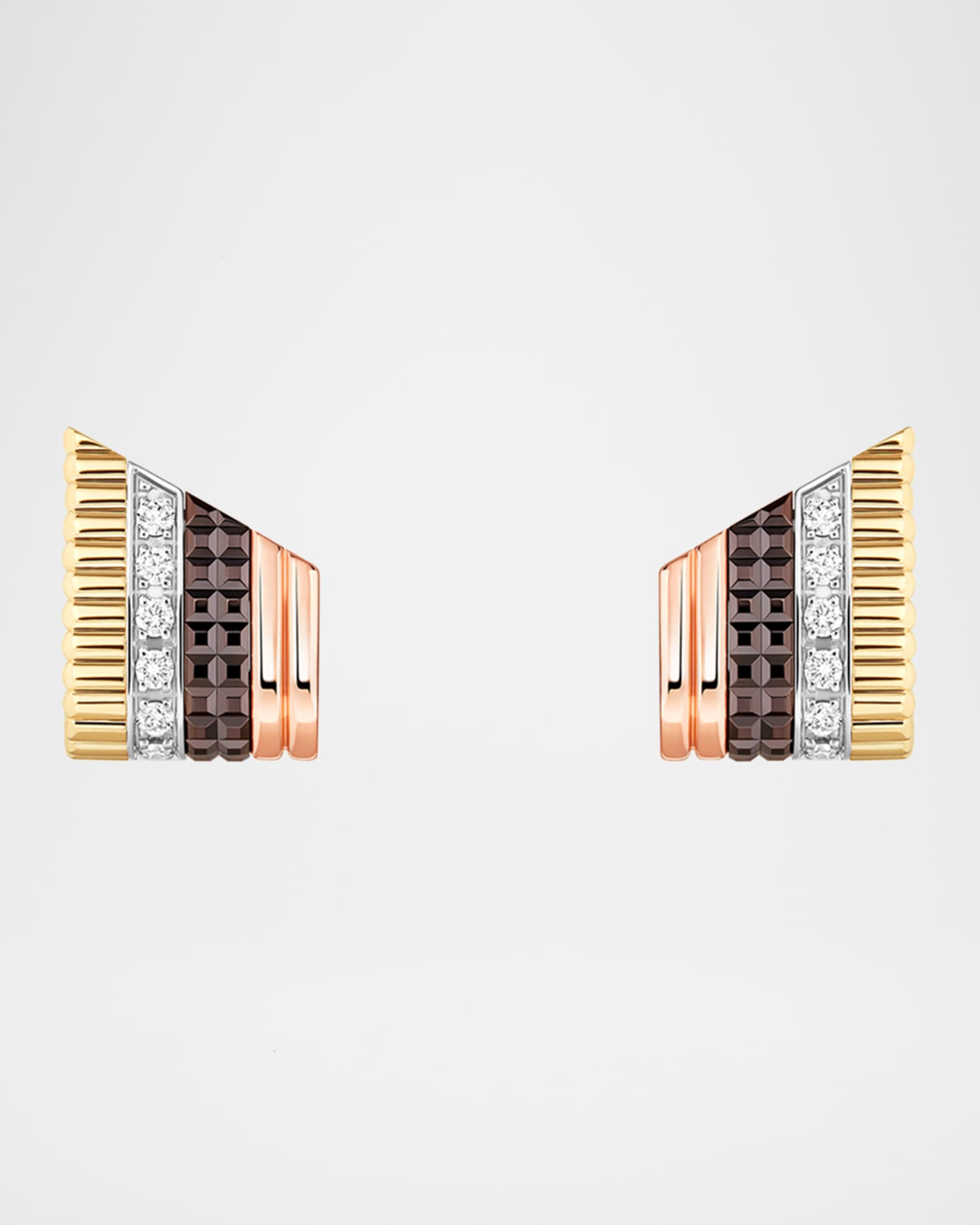 Quatre Classique 18K Tricolor Gold Stud Earrings with Diamonds and Brown PVD 0
