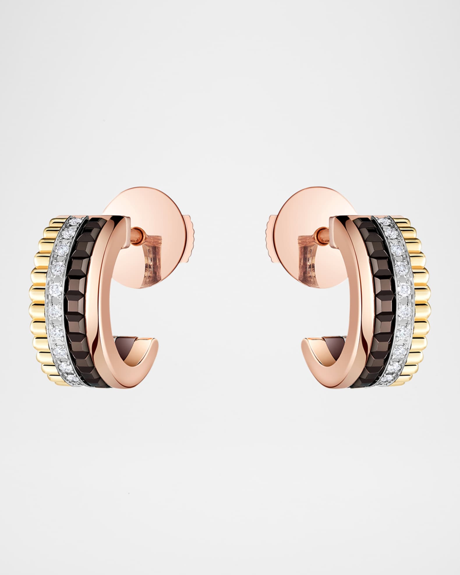 Quatre Classique 18K Tricolor Gold Mini Hoop Earrings with Diamonds and Brown PVD 0