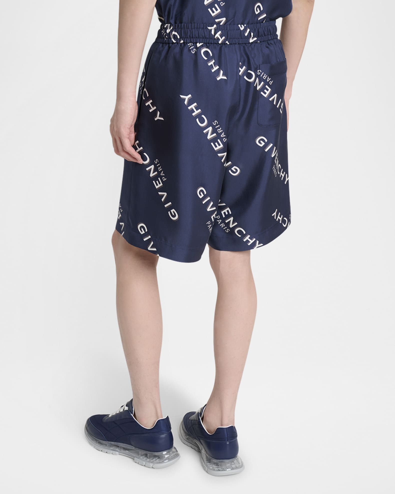Givenchy Men's Silk All-Over Logo Shorts | Neiman Marcus