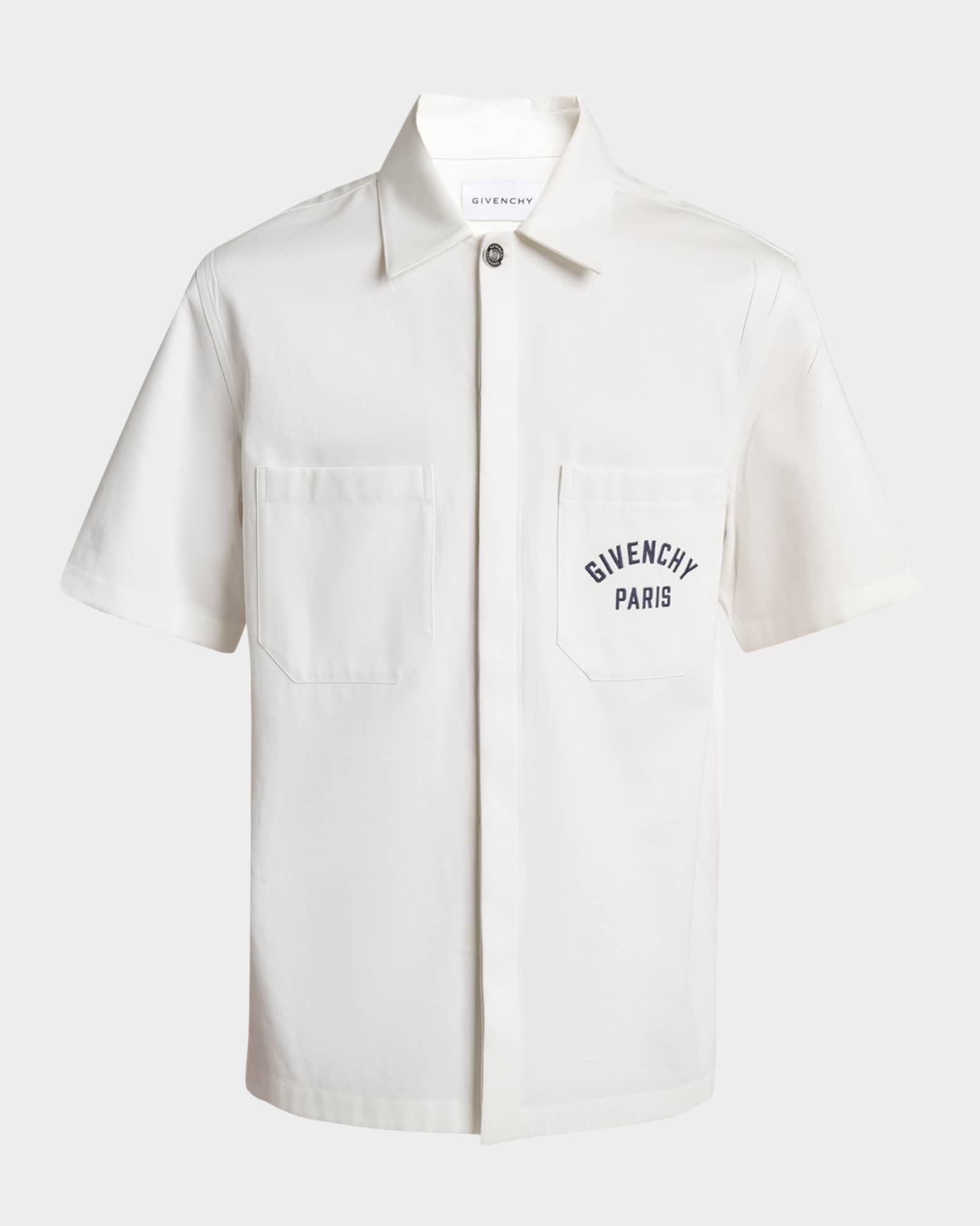 Givenchy Men's Twill Embroidered Pocket Shirt | Neiman Marcus