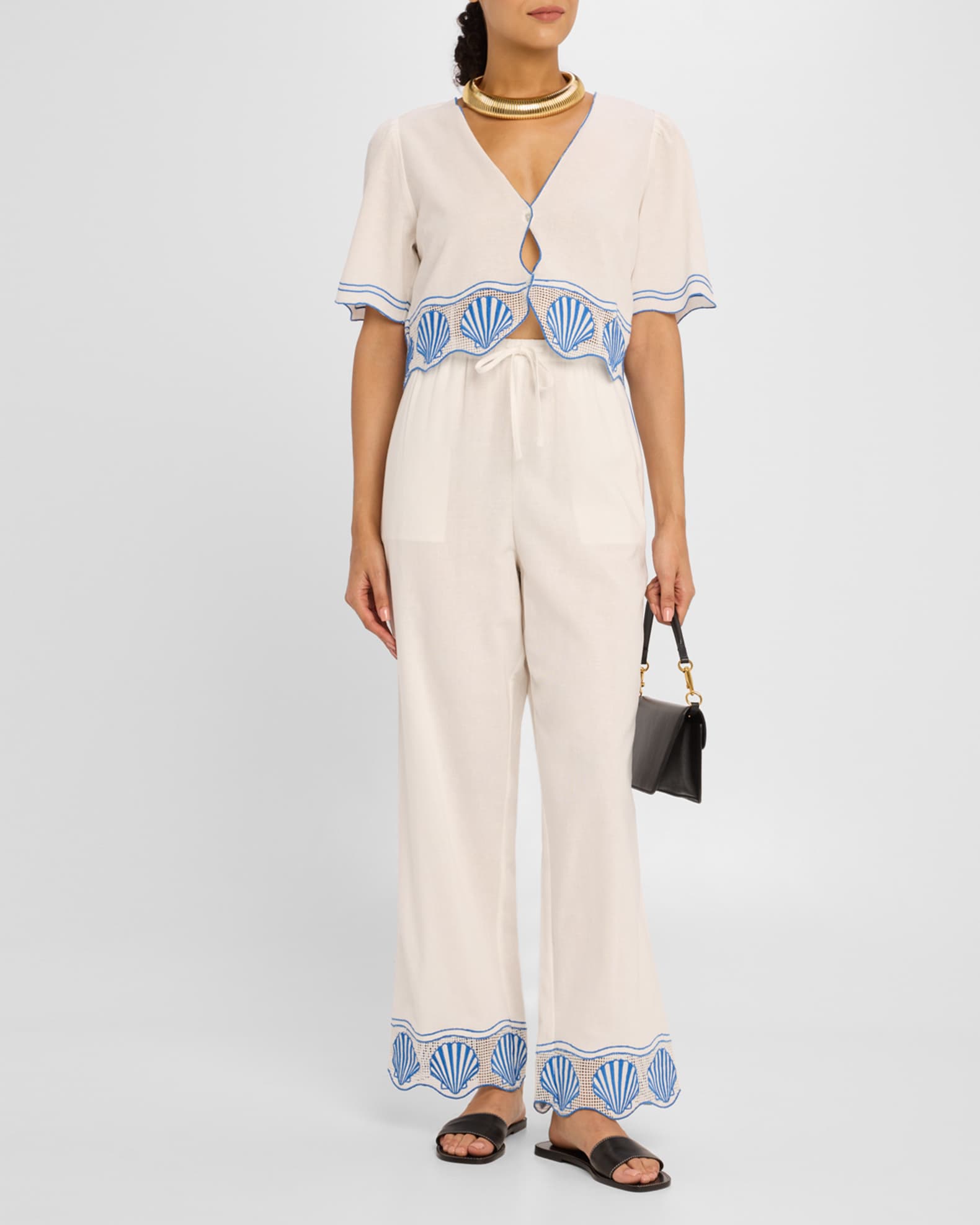 Tildi Embroidered Cotton-Linen Pants 1