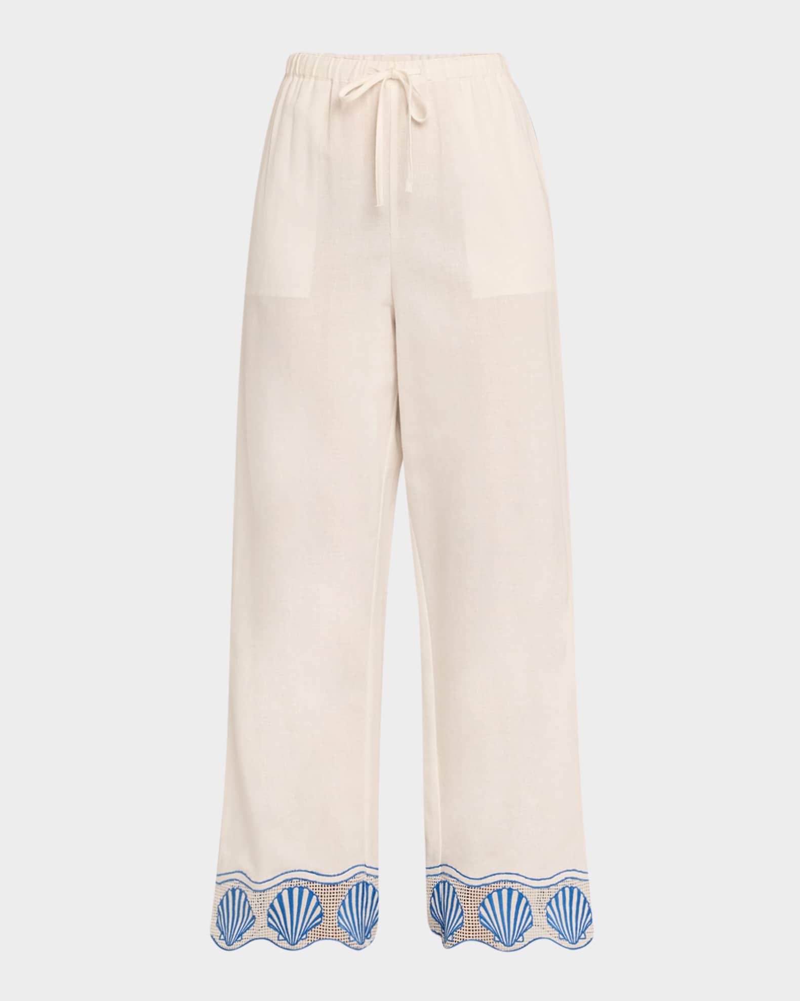 Tildi Embroidered Cotton-Linen Pants 0