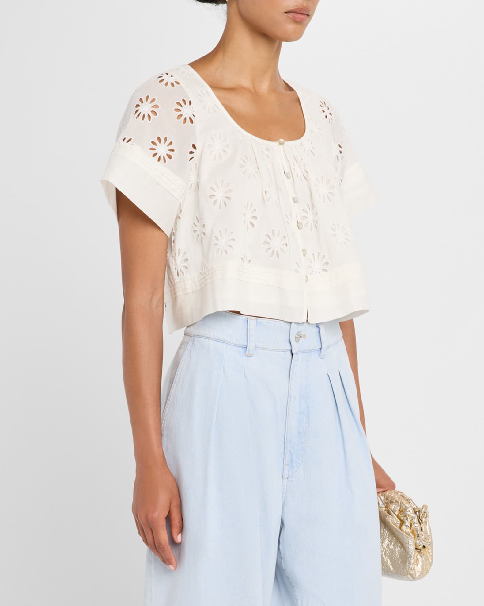 Rails Bambina Eyelet-Embroidered Cropped Blouse | Neiman Marcus