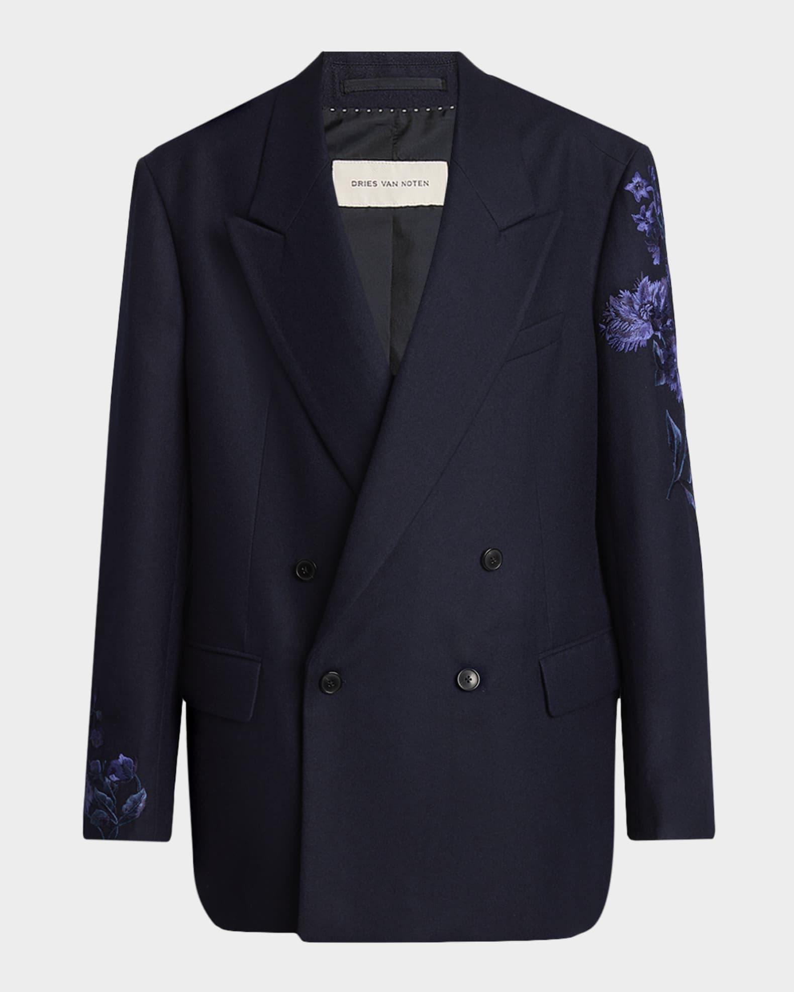 dries van noten 24aw bishopテーラードジャケット Dries Van Noten Men's Bishop Embroidered Wool Flannel Double