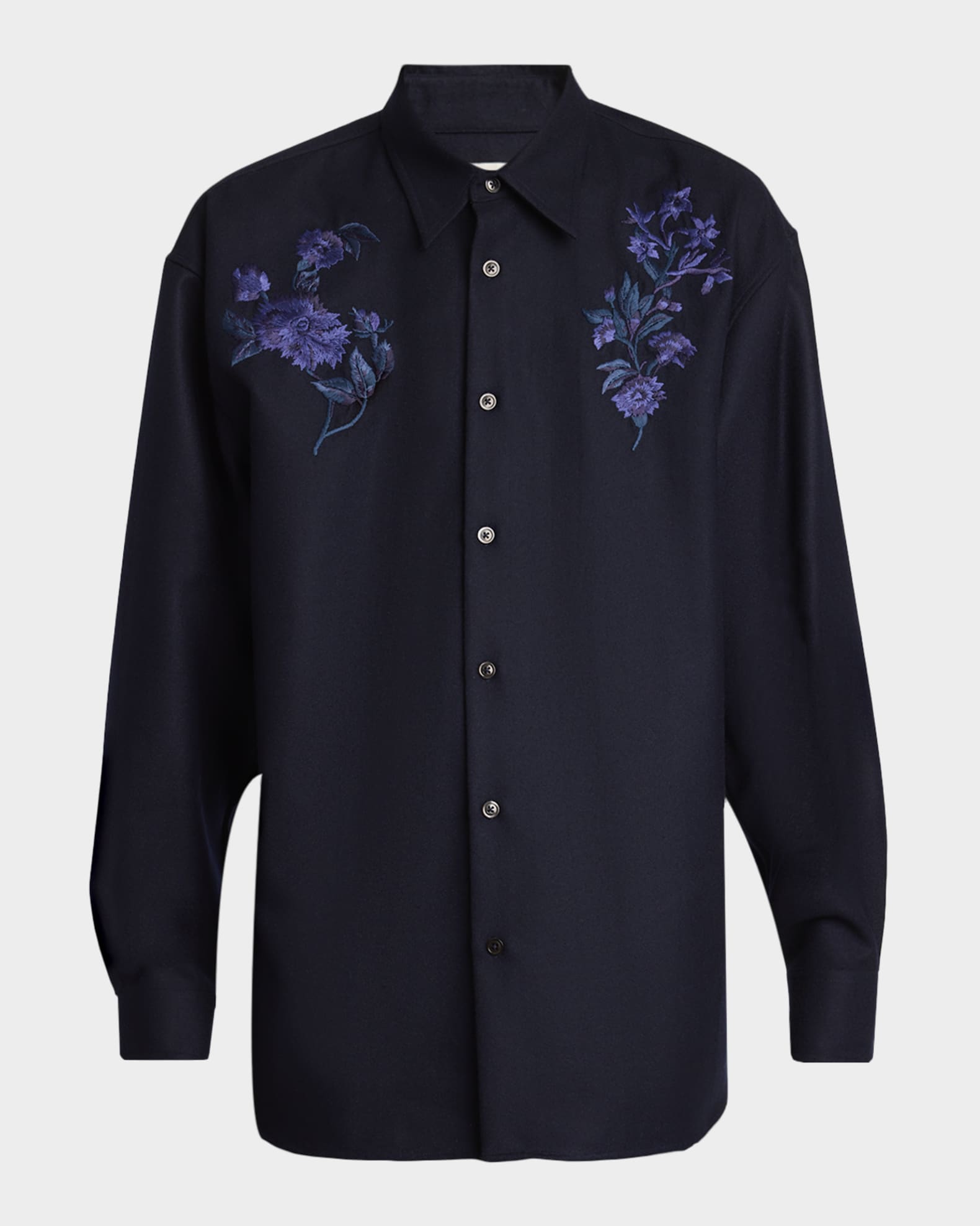 美品18SS DRIES VAN NOTEN Embroidery Shirts Dries Van Noten Men's Croom Wool Floral Embroidered Sport Shirt