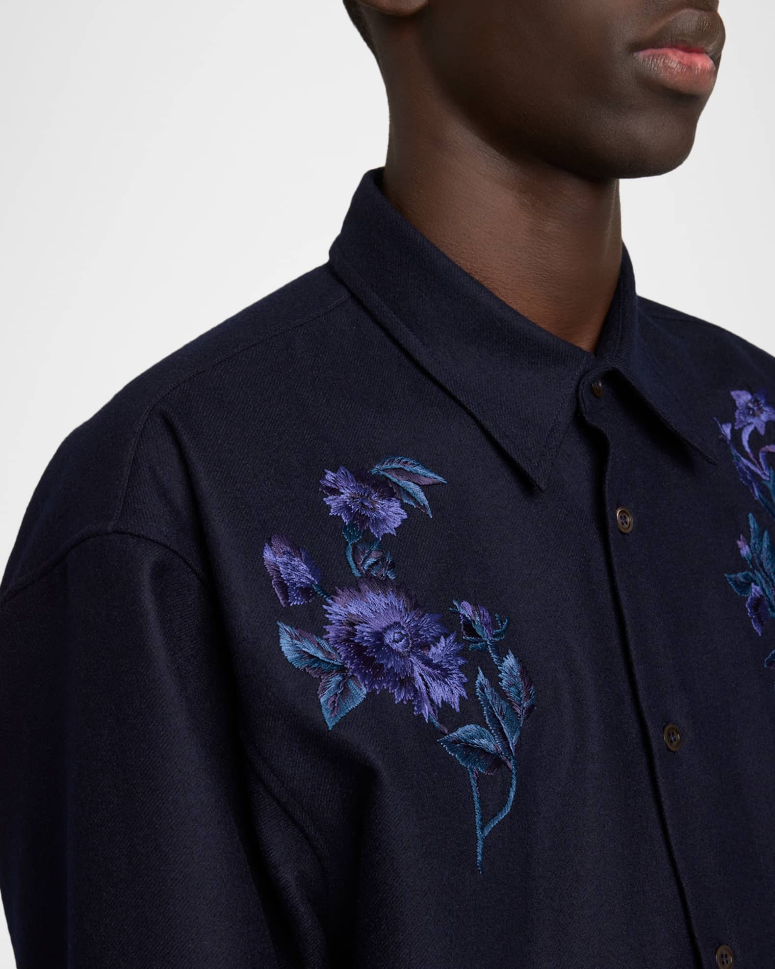 トップス DRIES VAN NOTEN CROOM EMBROIDERY SHIRT M Dries Van Noten Men's Croom Wool Floral Embroidered Sport Shirt