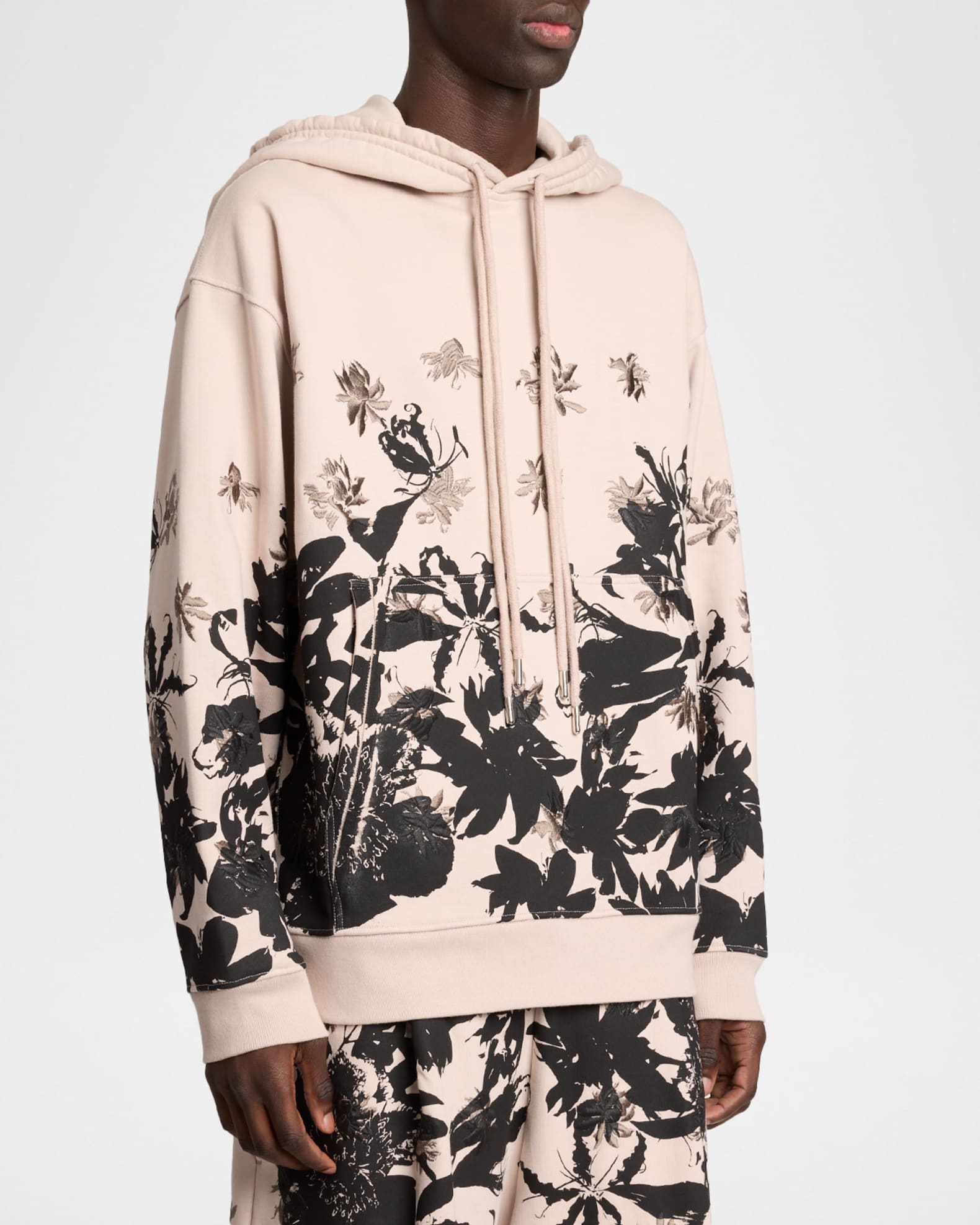 Dries Van Noten Men's Haxel Cotton Floral Hoodie with Embroidery