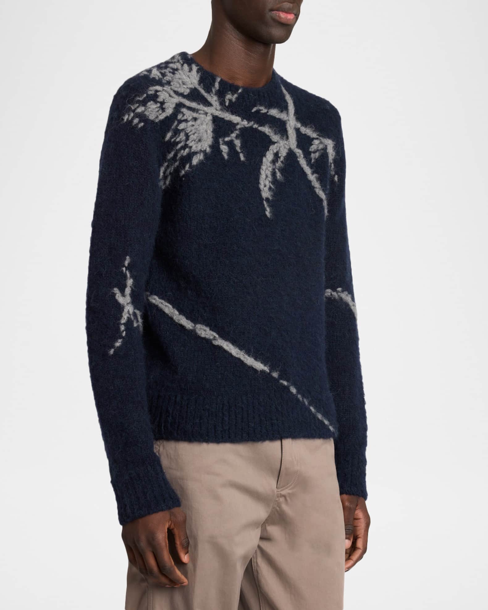 Dries Van Noten Men's Mouche Foliage Knit Crewneck Sweater