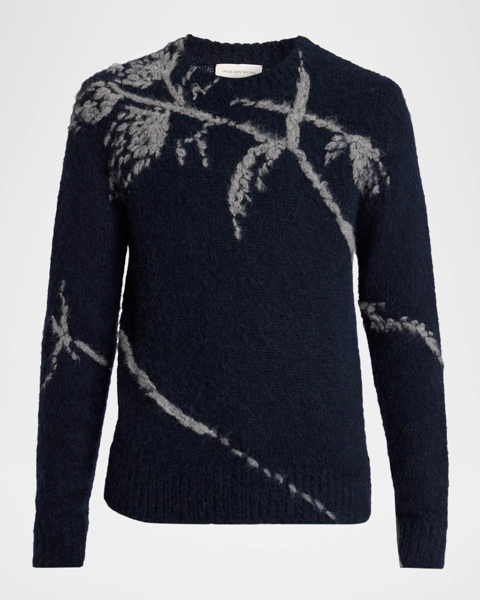 Dries Van Noten Men's Mouche Foliage Knit Crewneck Sweater