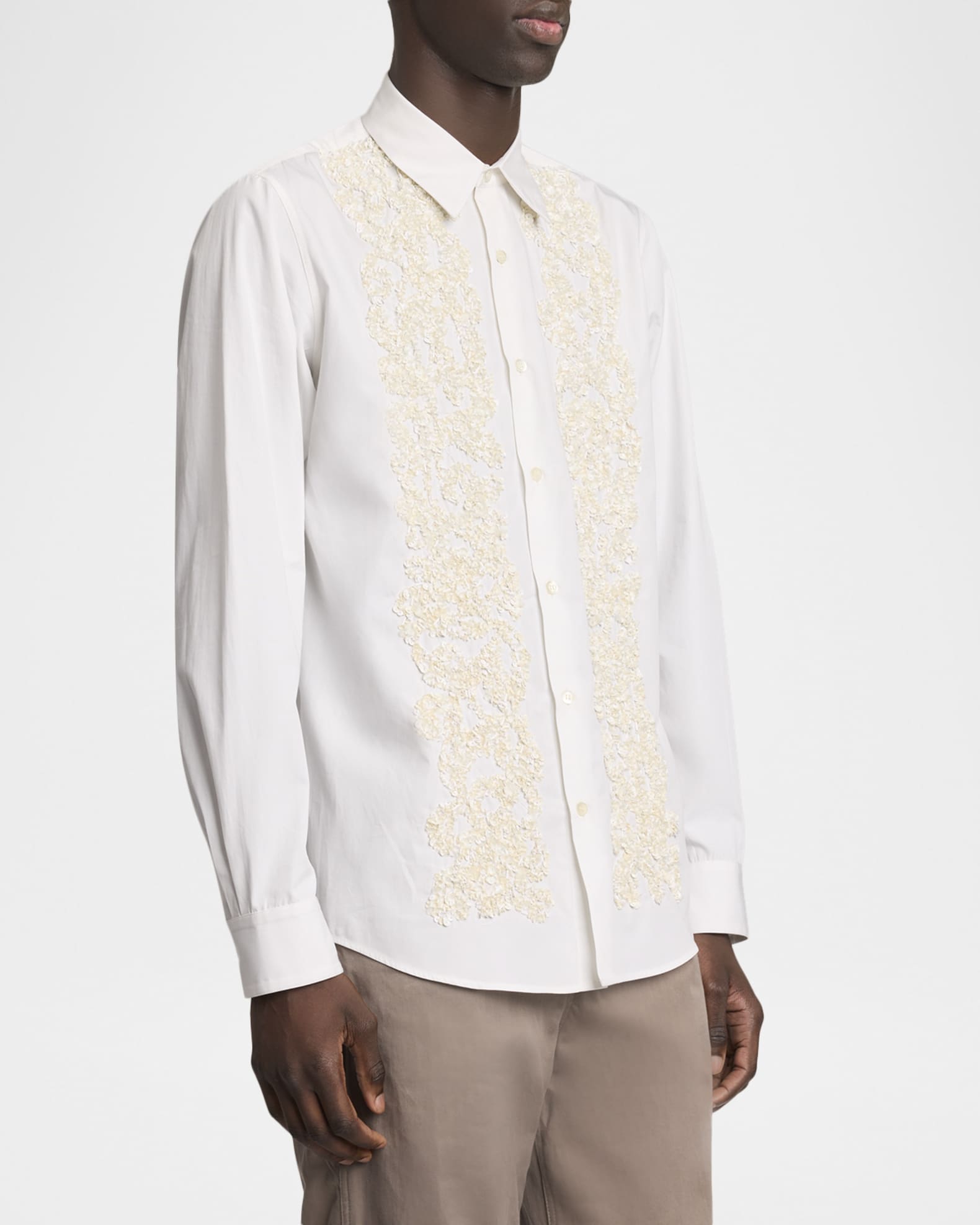 DRIES VAN NOTEN ホワイト ドレスシャツ Dries Van Noten Men's Curles Cotton Embellished-Front Dress Shirt