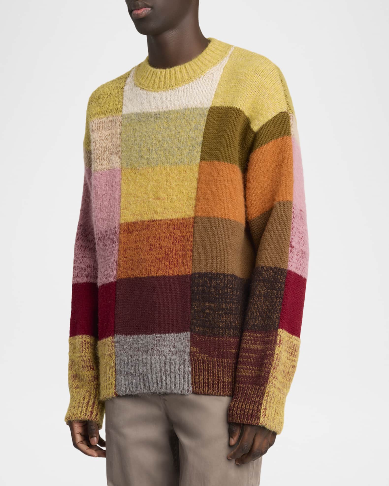 Dries Van Noten Men's Marti Color-Block Knit Crewneck Sweater
