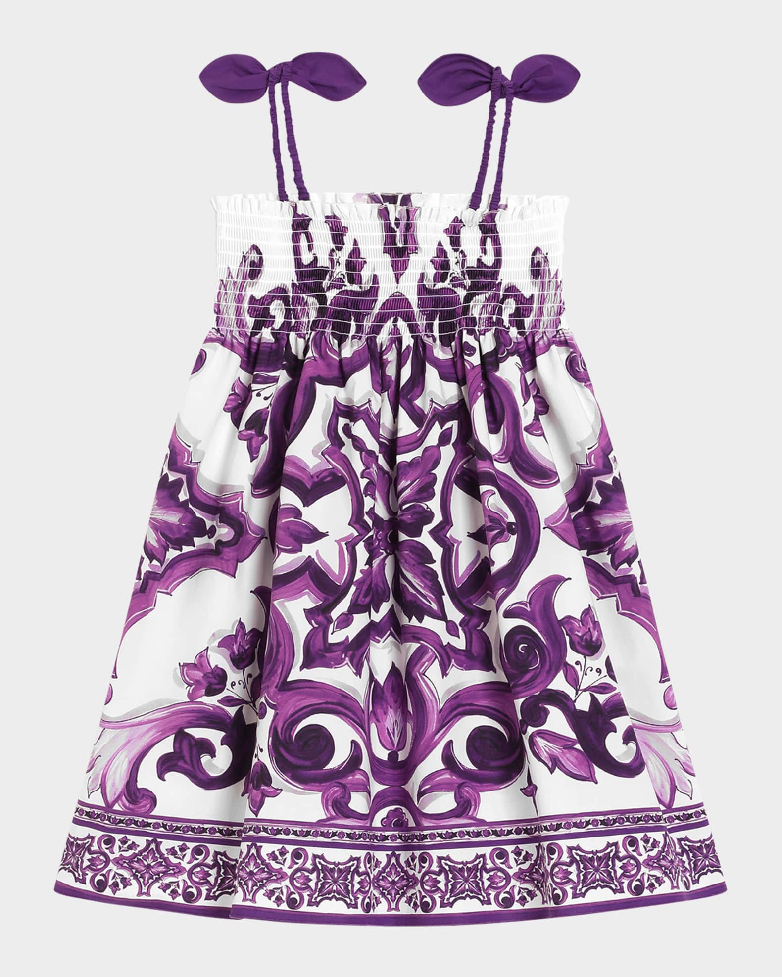 Dolce&Gabbana Girl's Majolica-Print Sleeveless Poplin Dress, Size