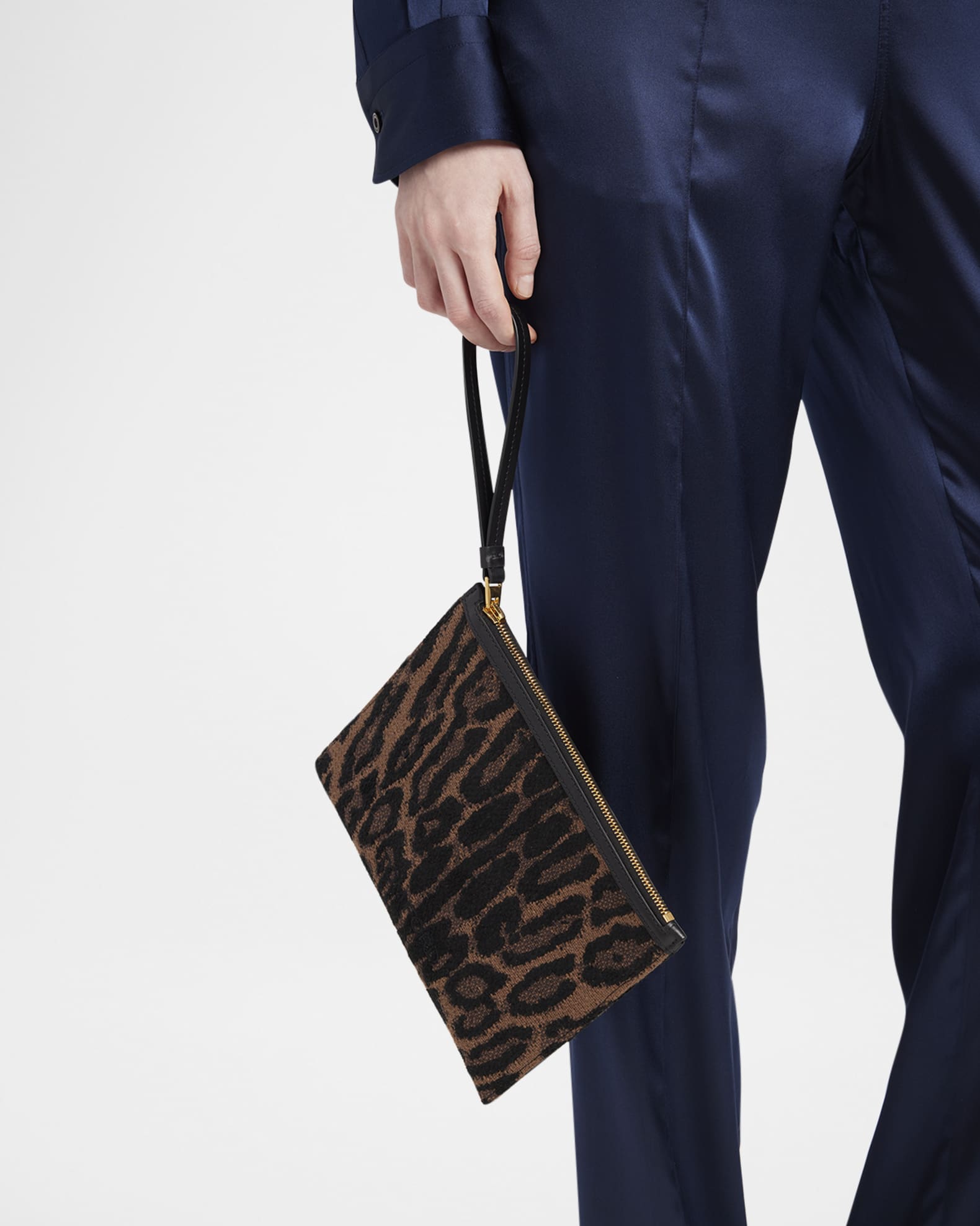 Wristlet Pouch Bag in Jacquard and Calf Leather 1