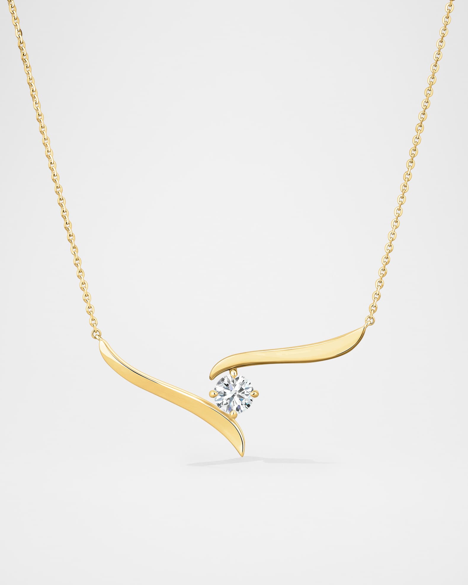 18K Yellow Gold Vela Solitaire Diamond Crossover Pendant Necklace 0