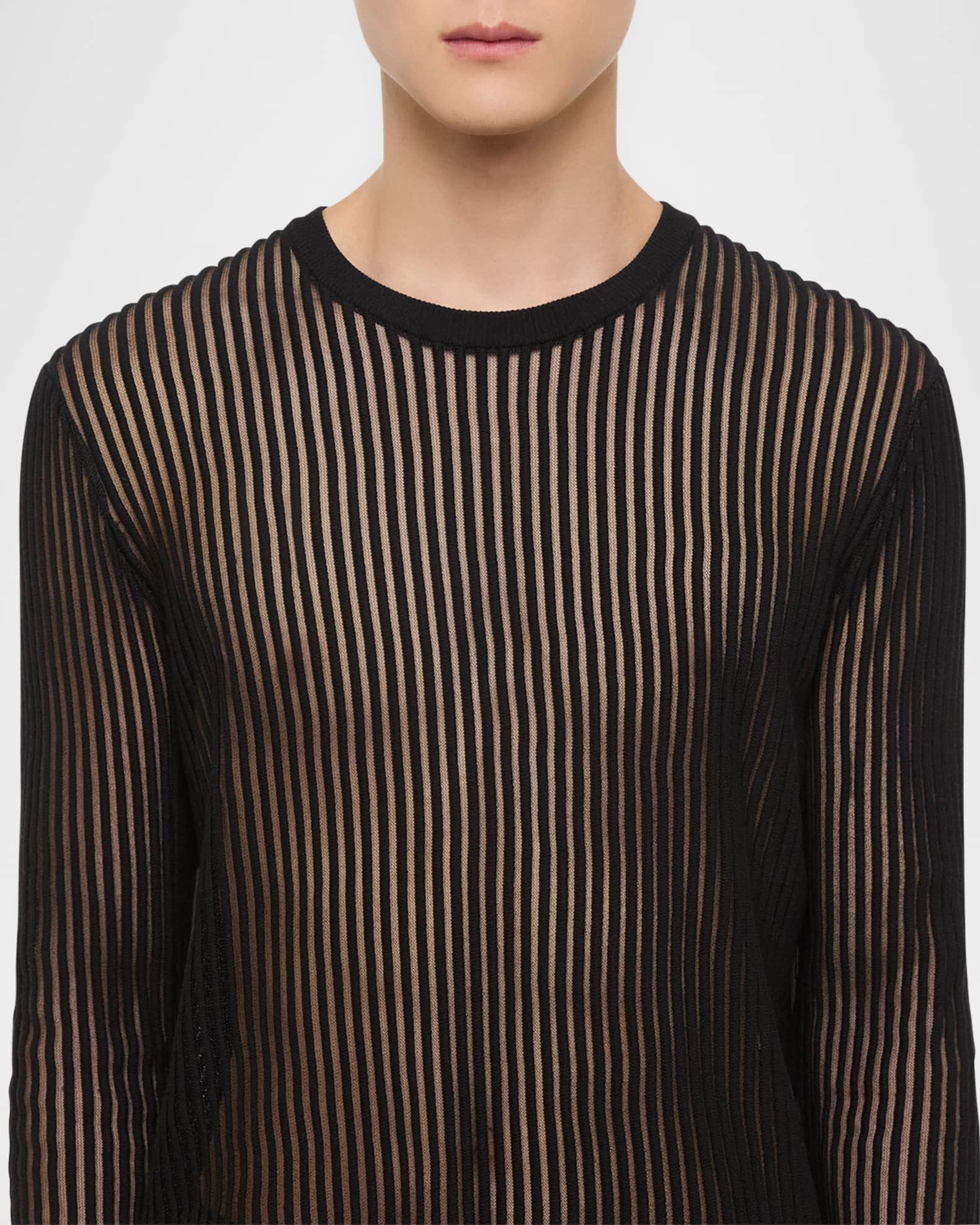 Helmut Lang Men's Sheer Vertical Ribbed Top | Neiman Marcus