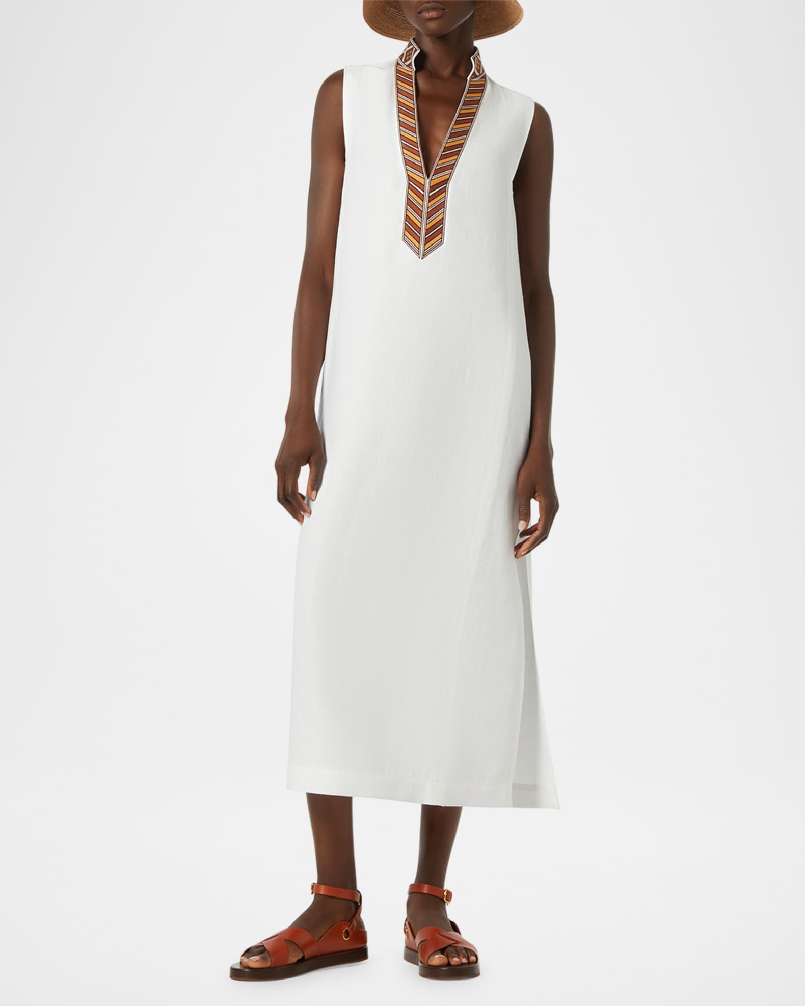 Abril Suitcase Stripe Embroidered Sleeveless Midi Dress 1