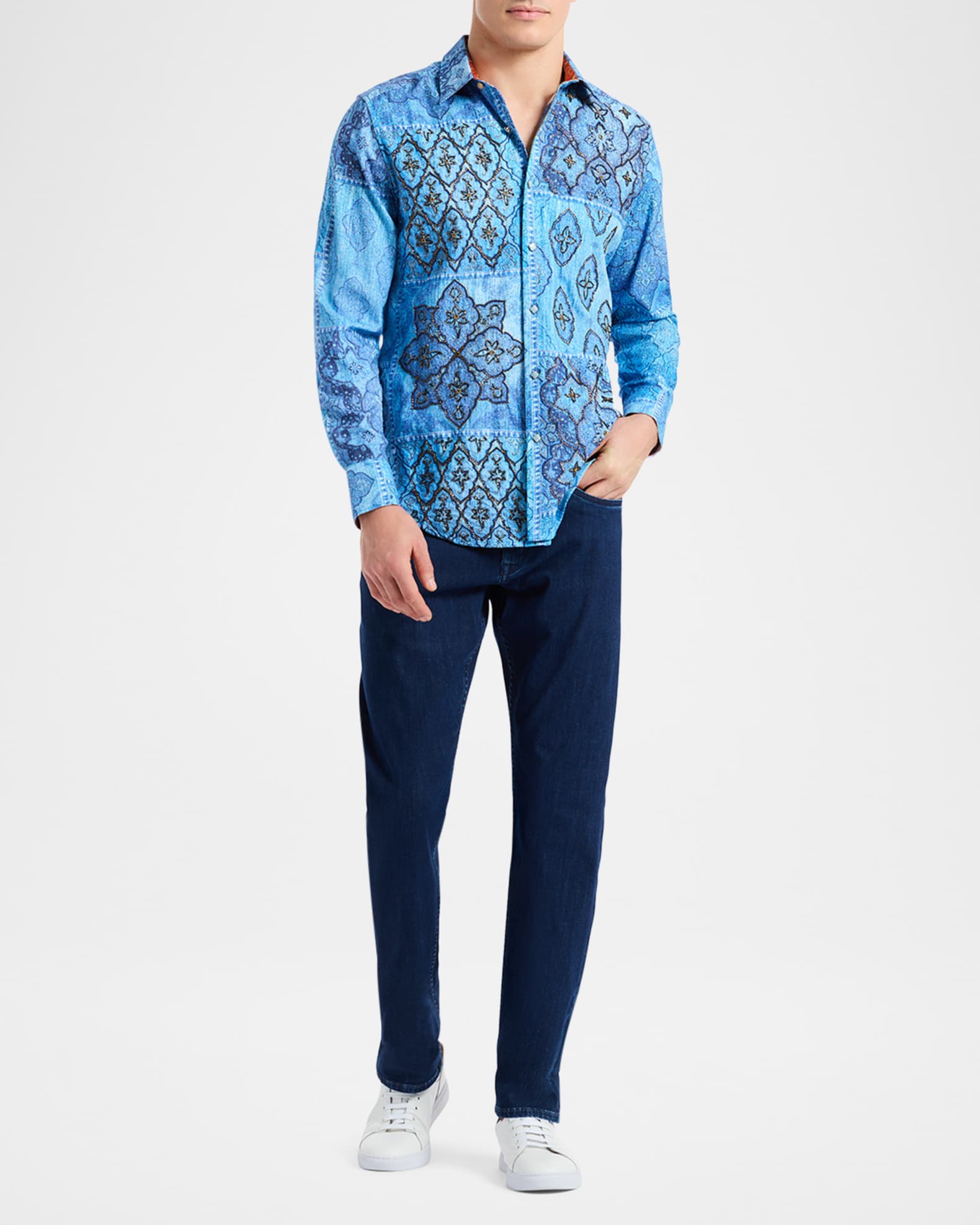 Men's Beaded Patchwork Sport Shirt 1