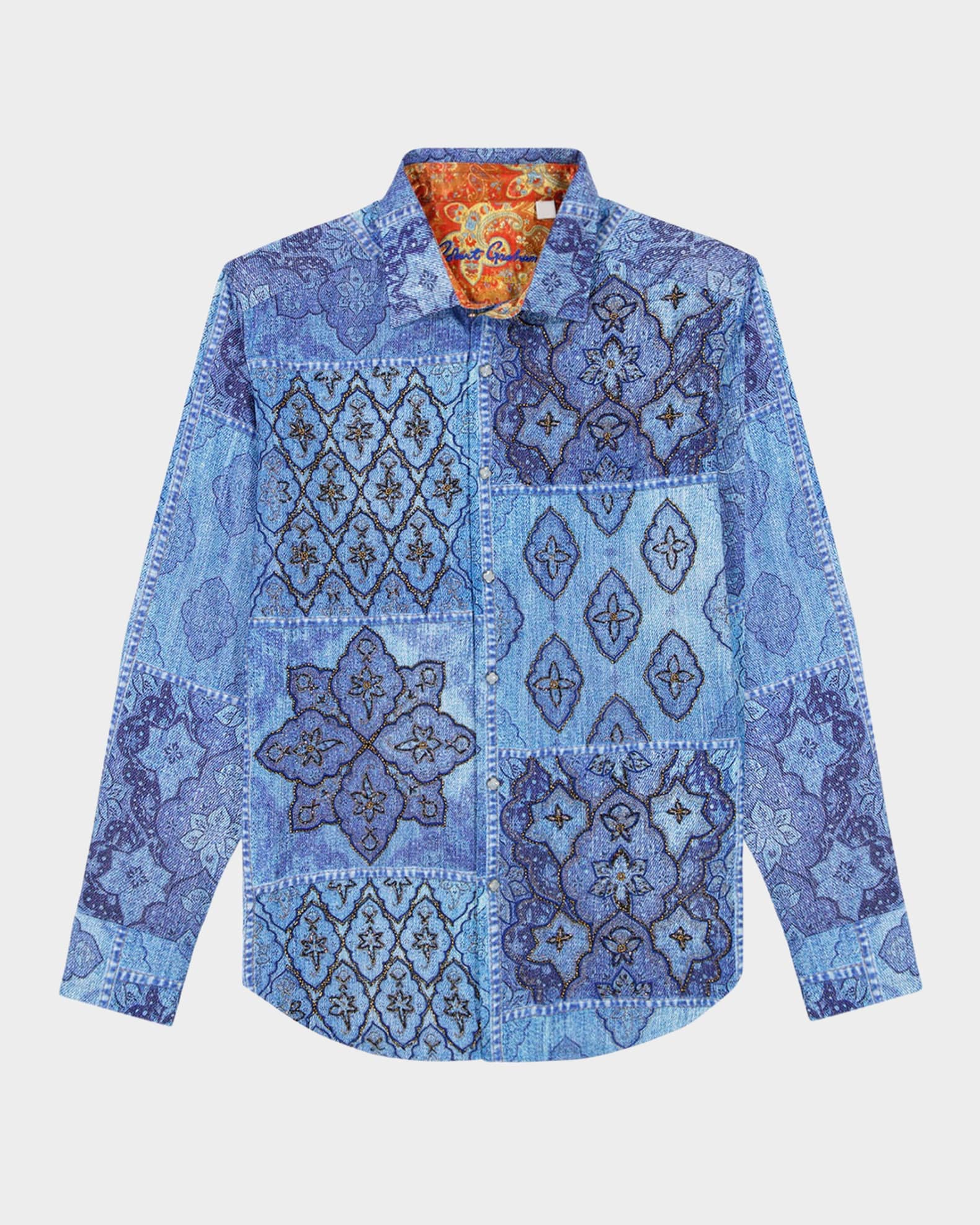Men's Beaded Patchwork Sport Shirt 0