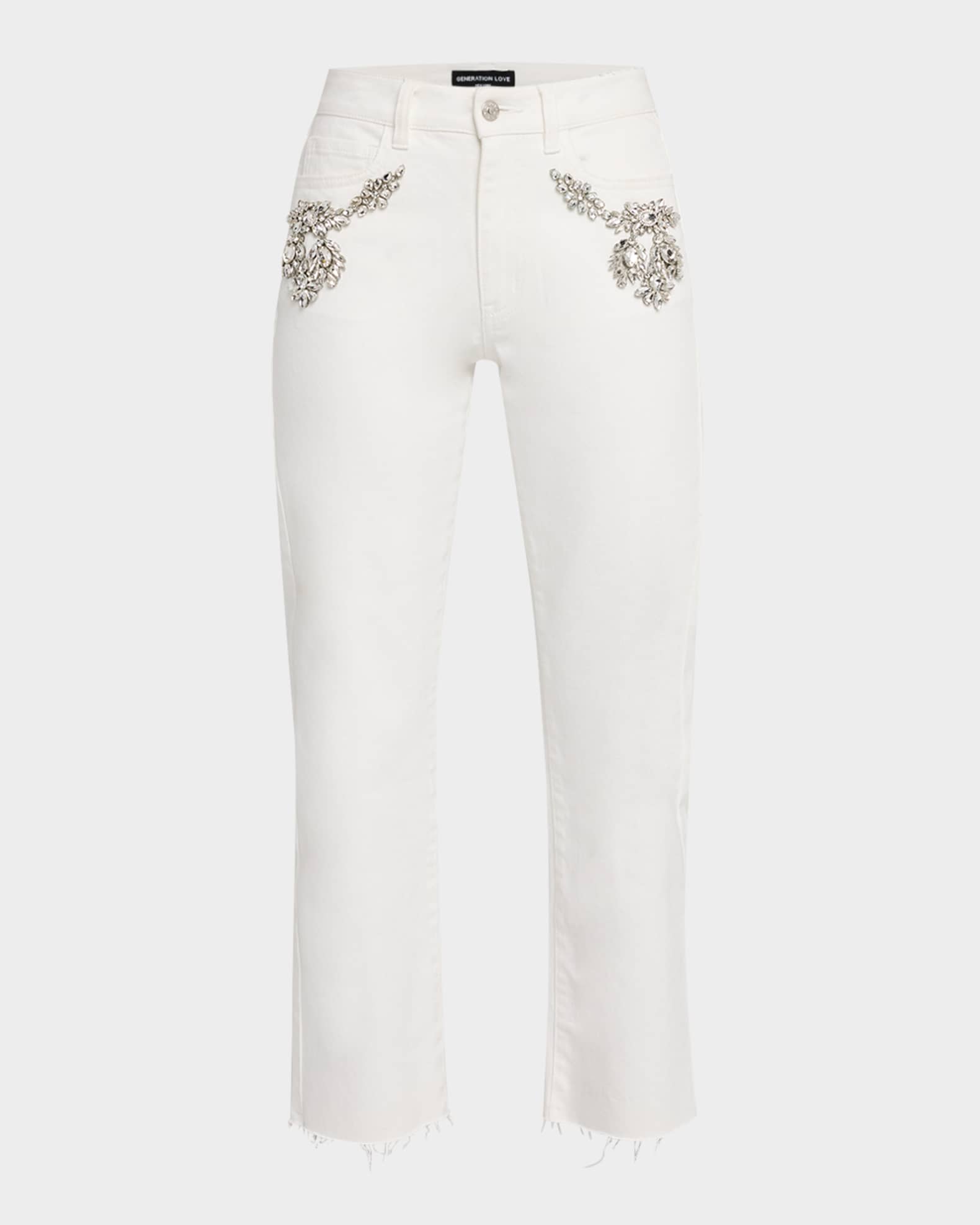 Carolyn Embellished Straight Crop Jeans 0