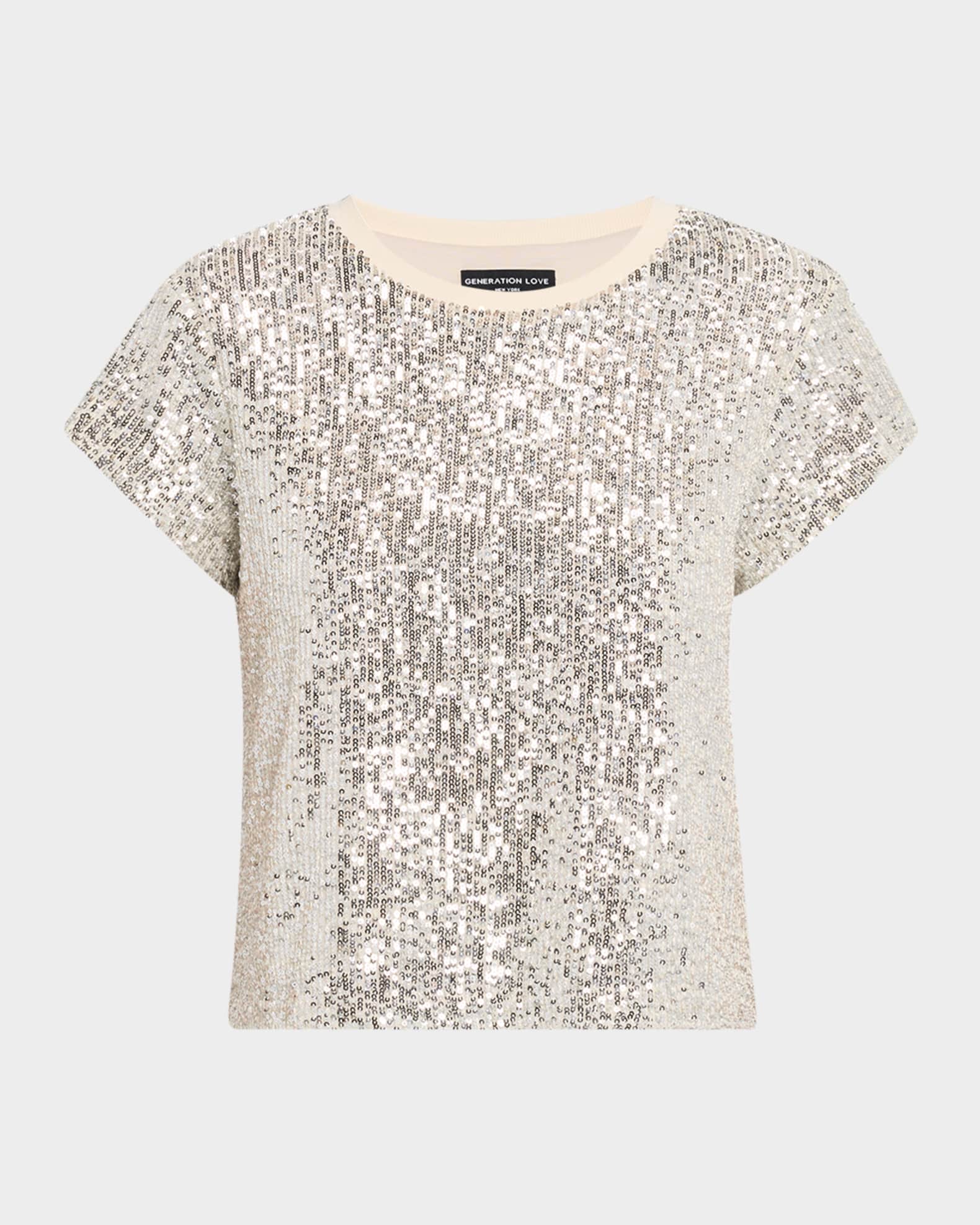 Generation Love Kai Sequined Short-Sleeve Top Neiman Marcus