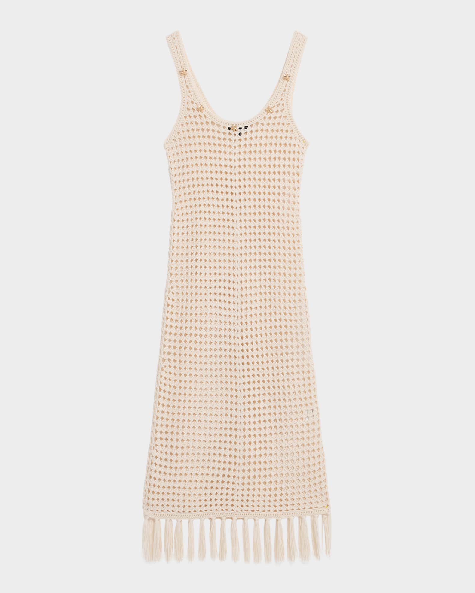 Gia Embellished Crochet Fringe Midi Dress 0