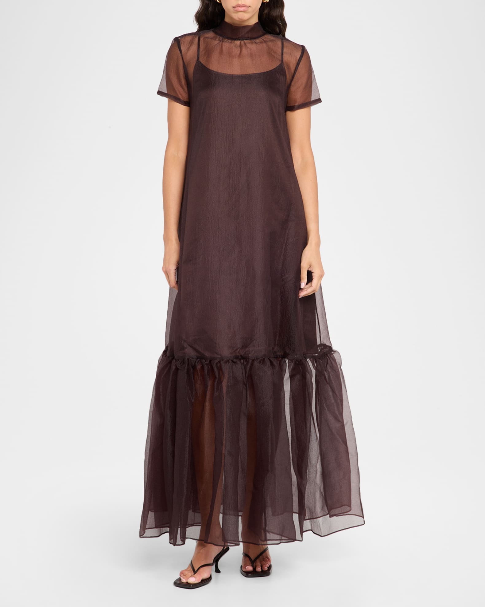brown dresses plus size Brown Organza Floral Print Set With Zardosi And Sequins Work