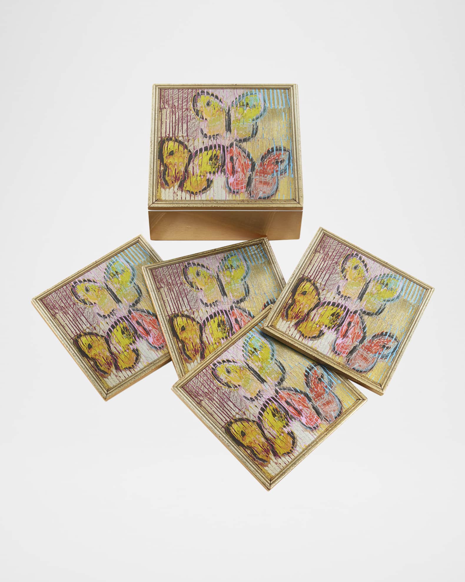 Lakeside Butterflies Gold Leaf Coaster Box, Set of 4 0
