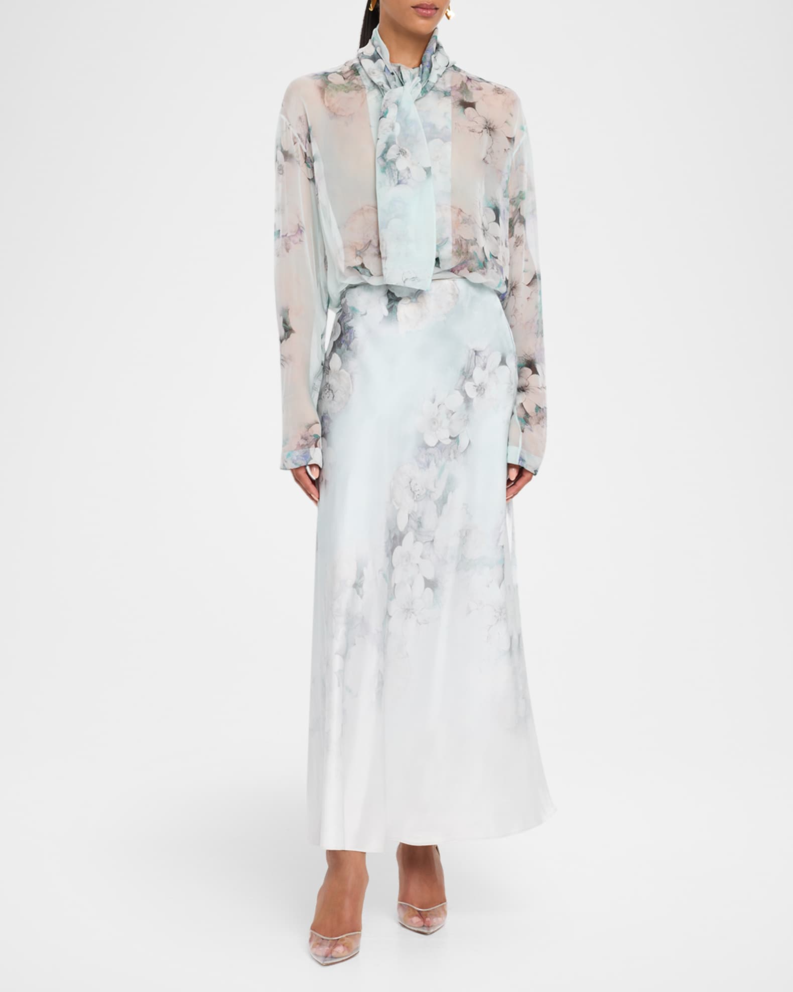 Degrade Print Washed Satin Midi Skirt 1