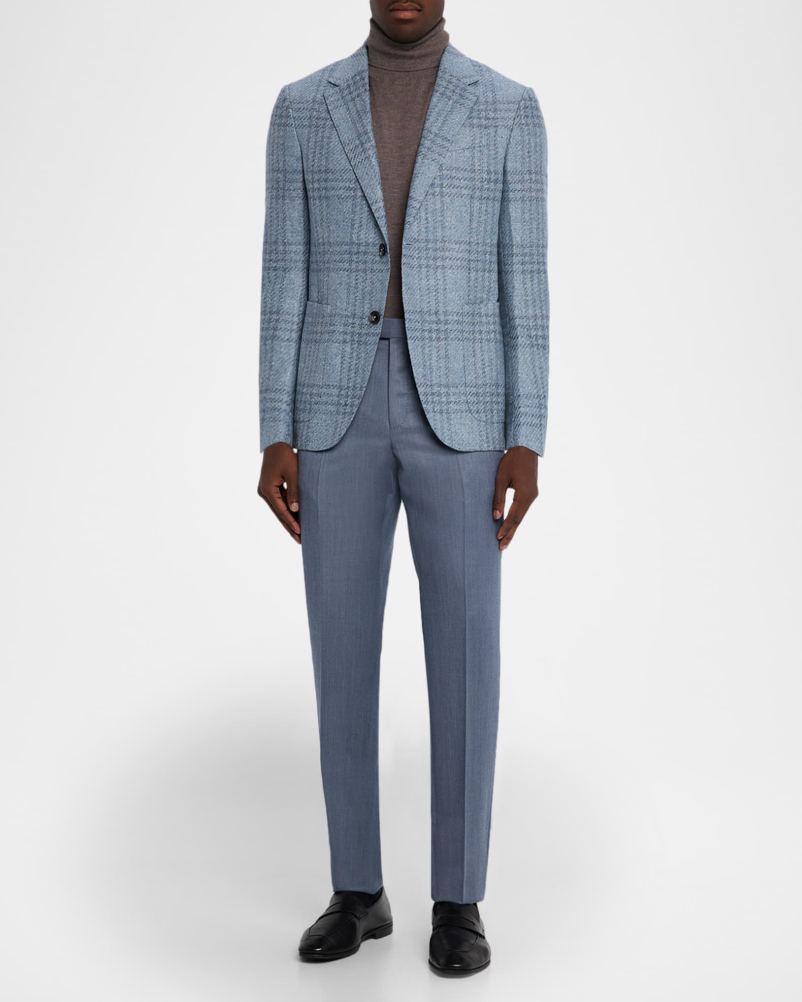 ZEGNA Men's Cavalry Twill Sharkskin Flat-Front Trousers | Neiman