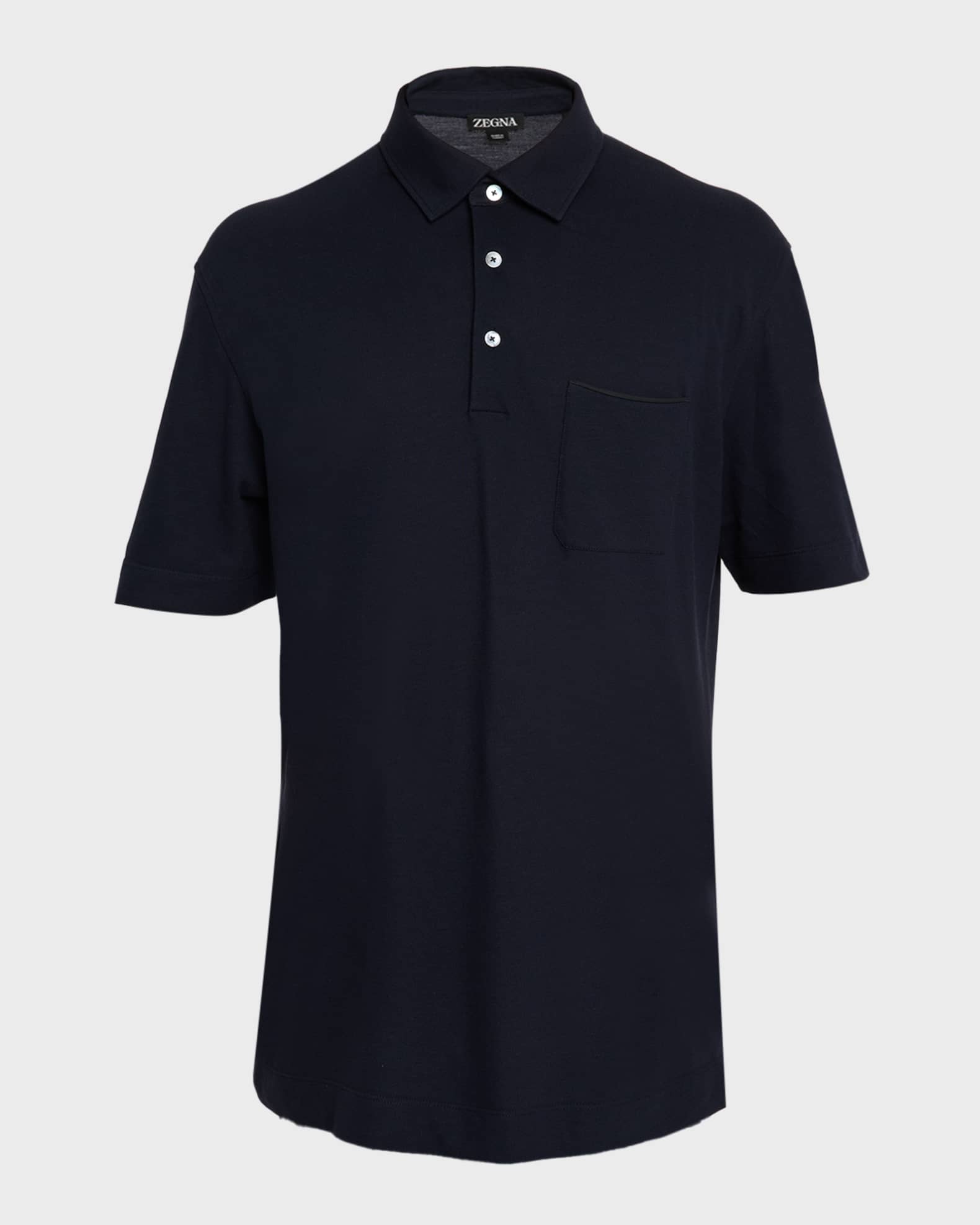 Men's Cotton Polo Shirt with Leather-Trim Pocket 0
