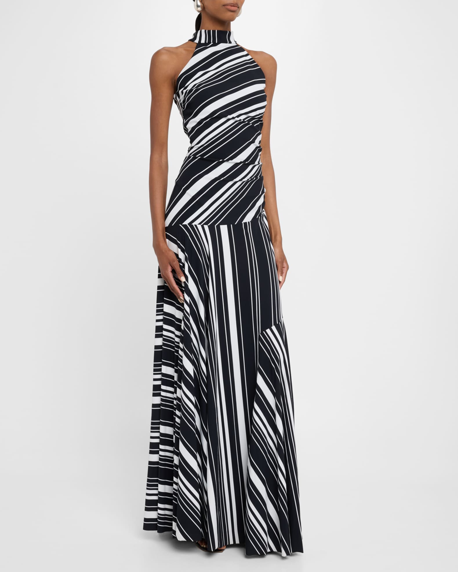 Sleeveless Striped Halter Gown 1