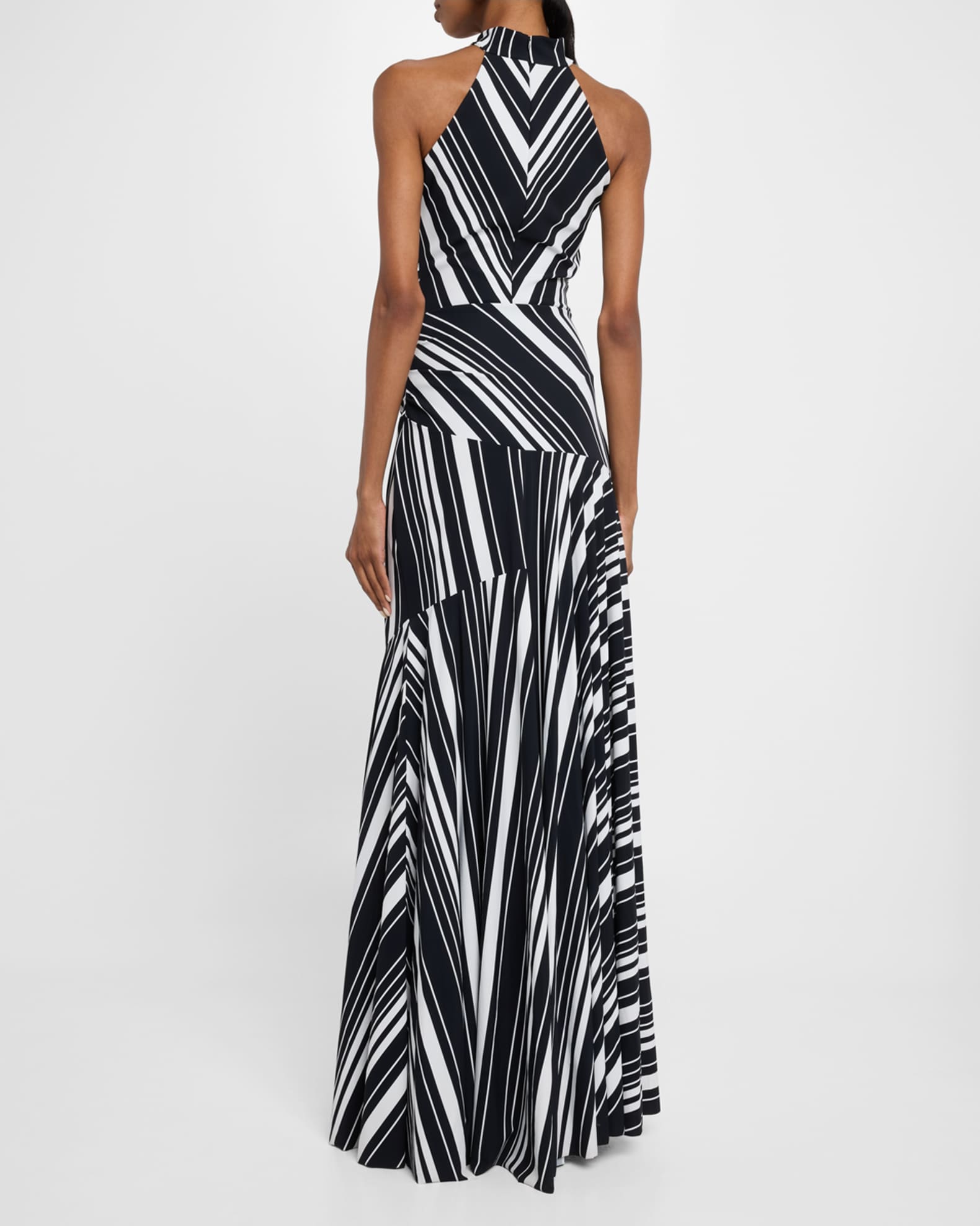 Sleeveless Striped Halter Gown