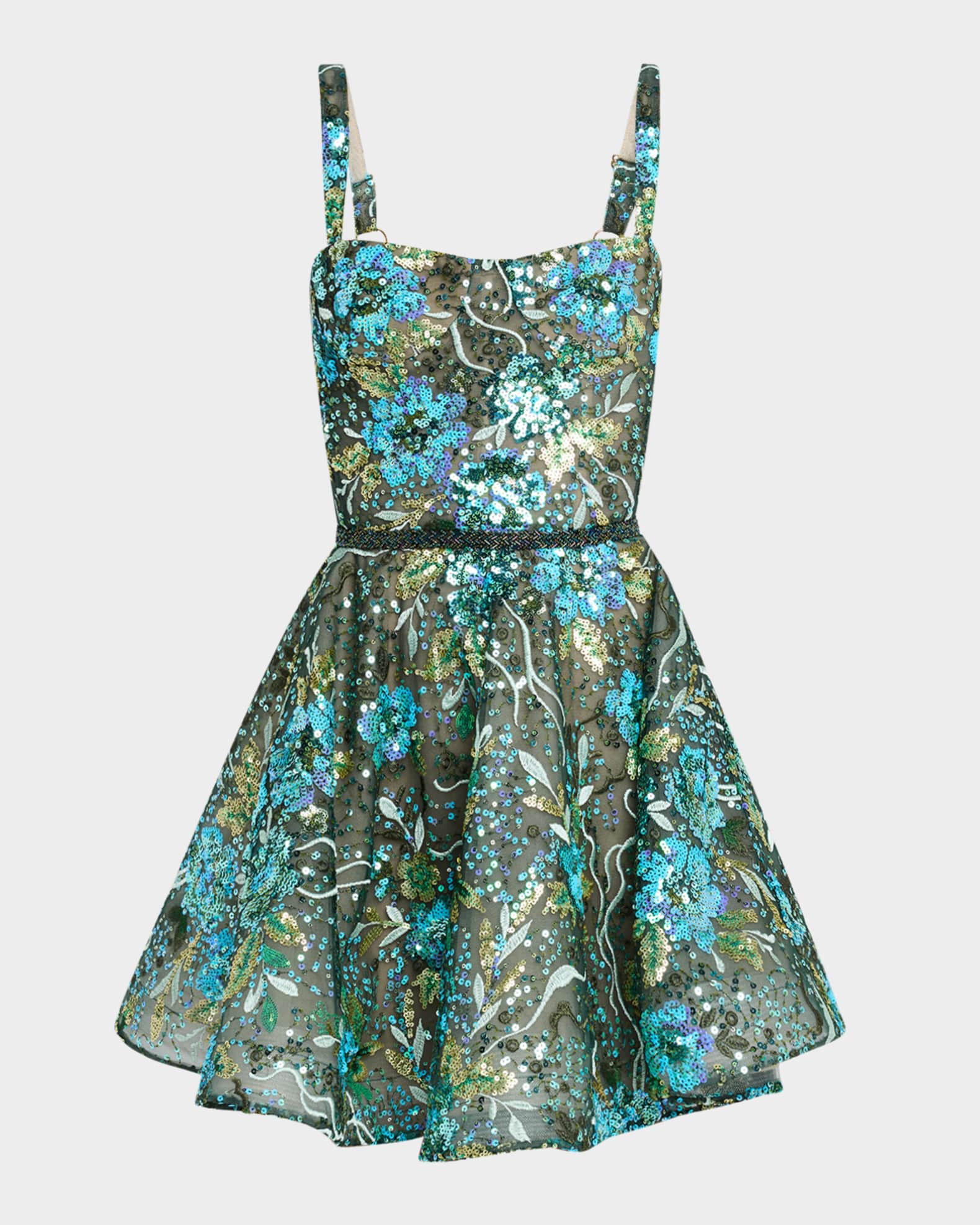 Mademoiselle Sequin Embroidered Mini Dress 0