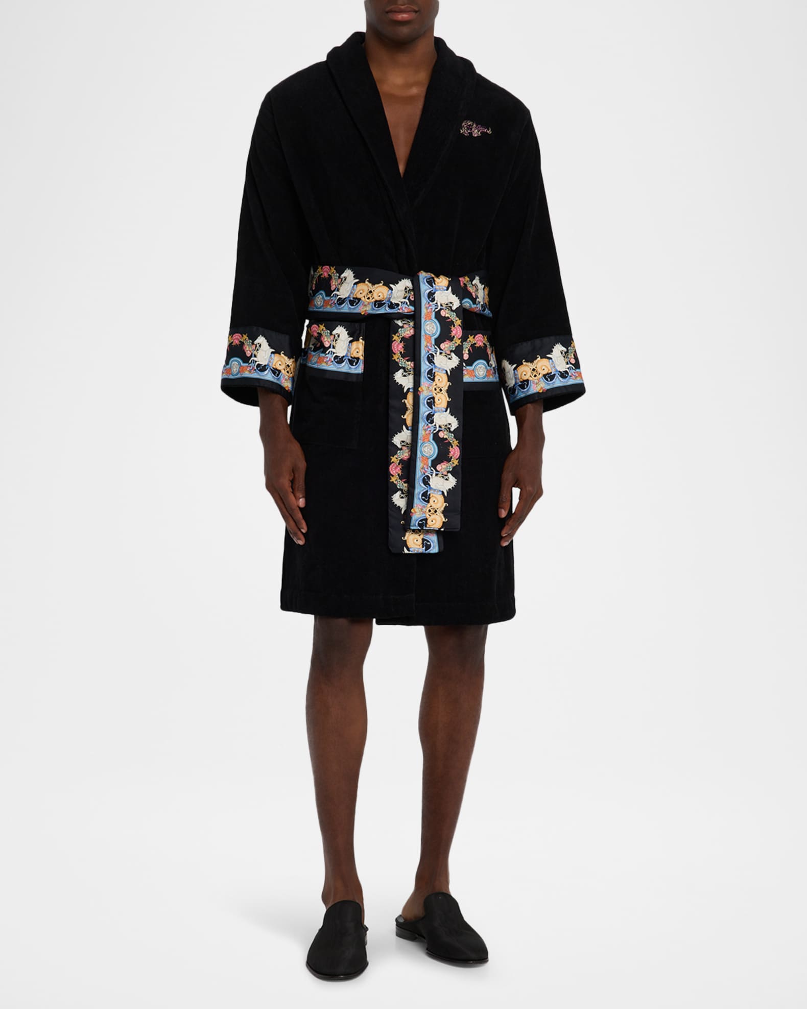 Men's Coral-Trim Cotton Terry Robe 1