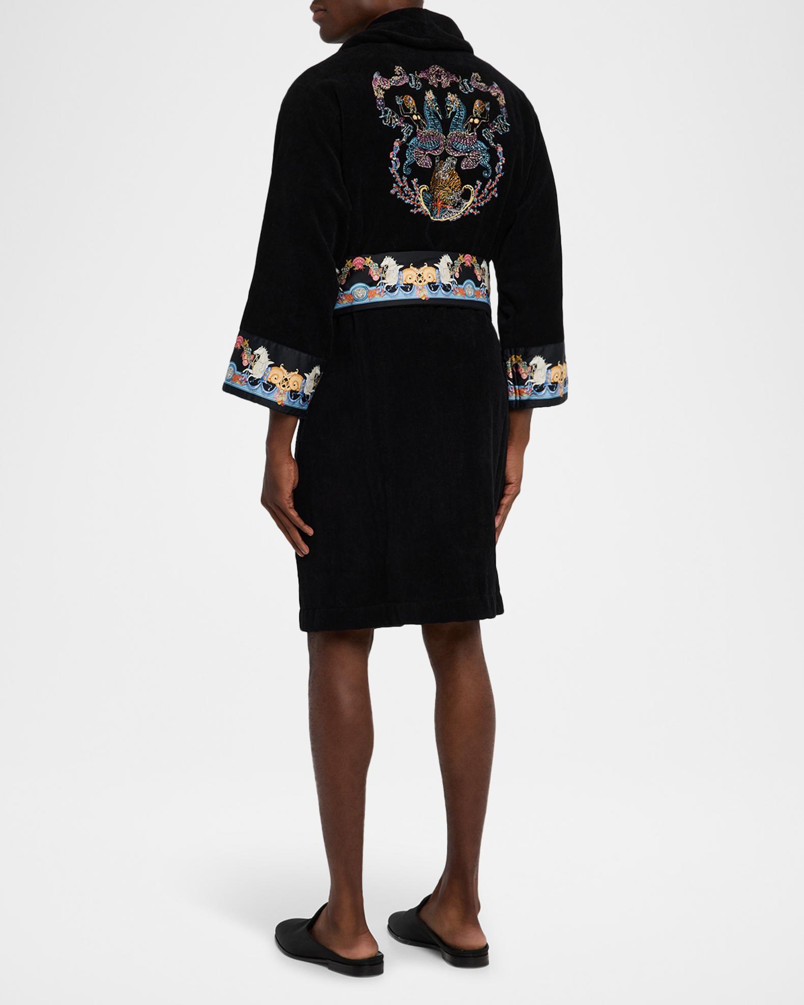 Versace Men's Coral-Trim Cotton Terry Robe | Neiman Marcus