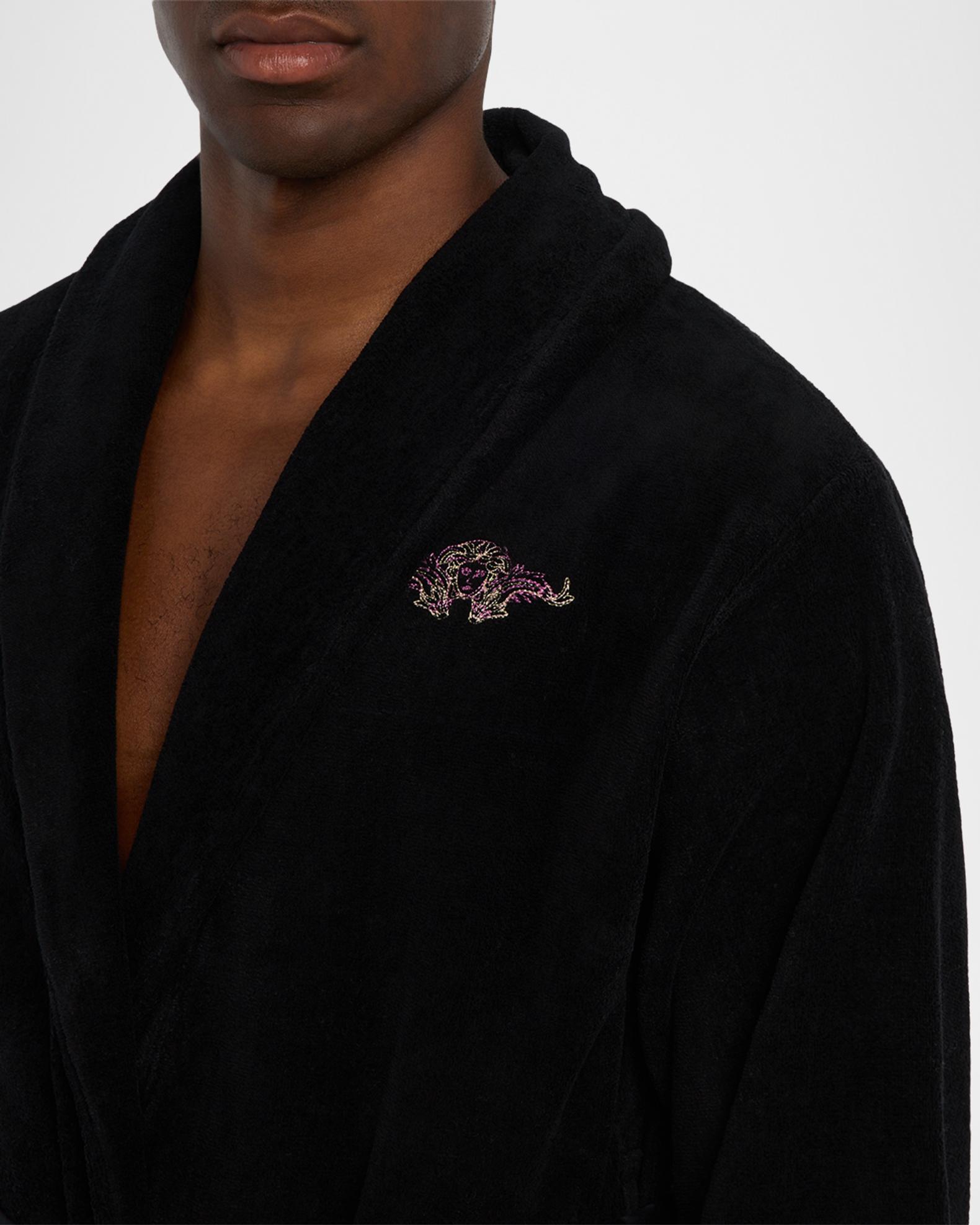 Versace Men's Coral-Trim Cotton Terry Robe | Neiman Marcus