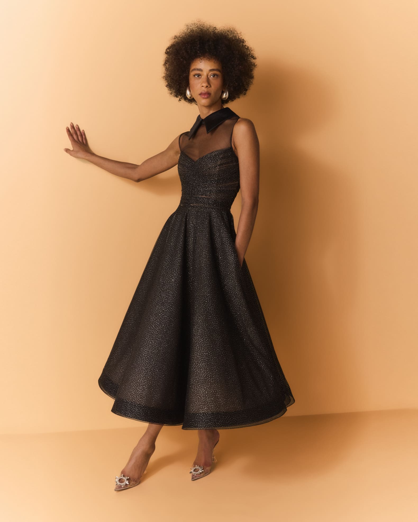 Bronx and Banco Charlotte Metallic Speckled Illusion Midi Dress